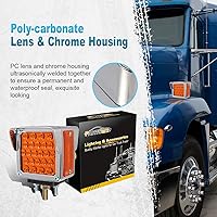 Vista 2 de Partsam 2 luces de estacionamiento de doble cara para remolque, pedestal con viseras cromadas, ámbar/ámbar de doble cara cuadrada, 52 luces LED