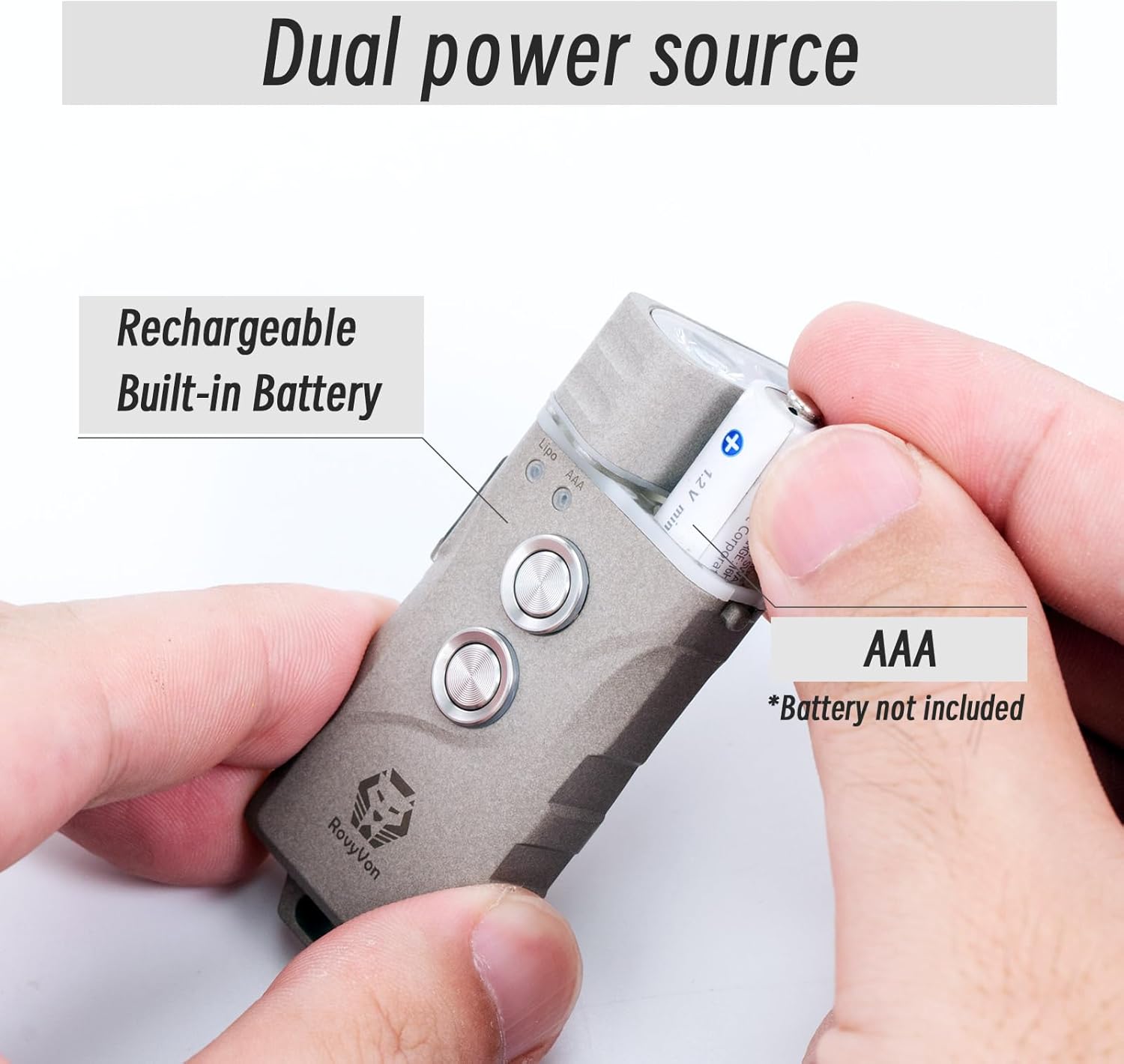 RovyVon E3 Plus Marble 700 Lumens Keychain Flashlight Rechargeable with Lockout Mode, Dual Powered - USB Charging & AAA Battery Powered, Small EDC Camping Light LED Flashlight for Hiking, Emergency