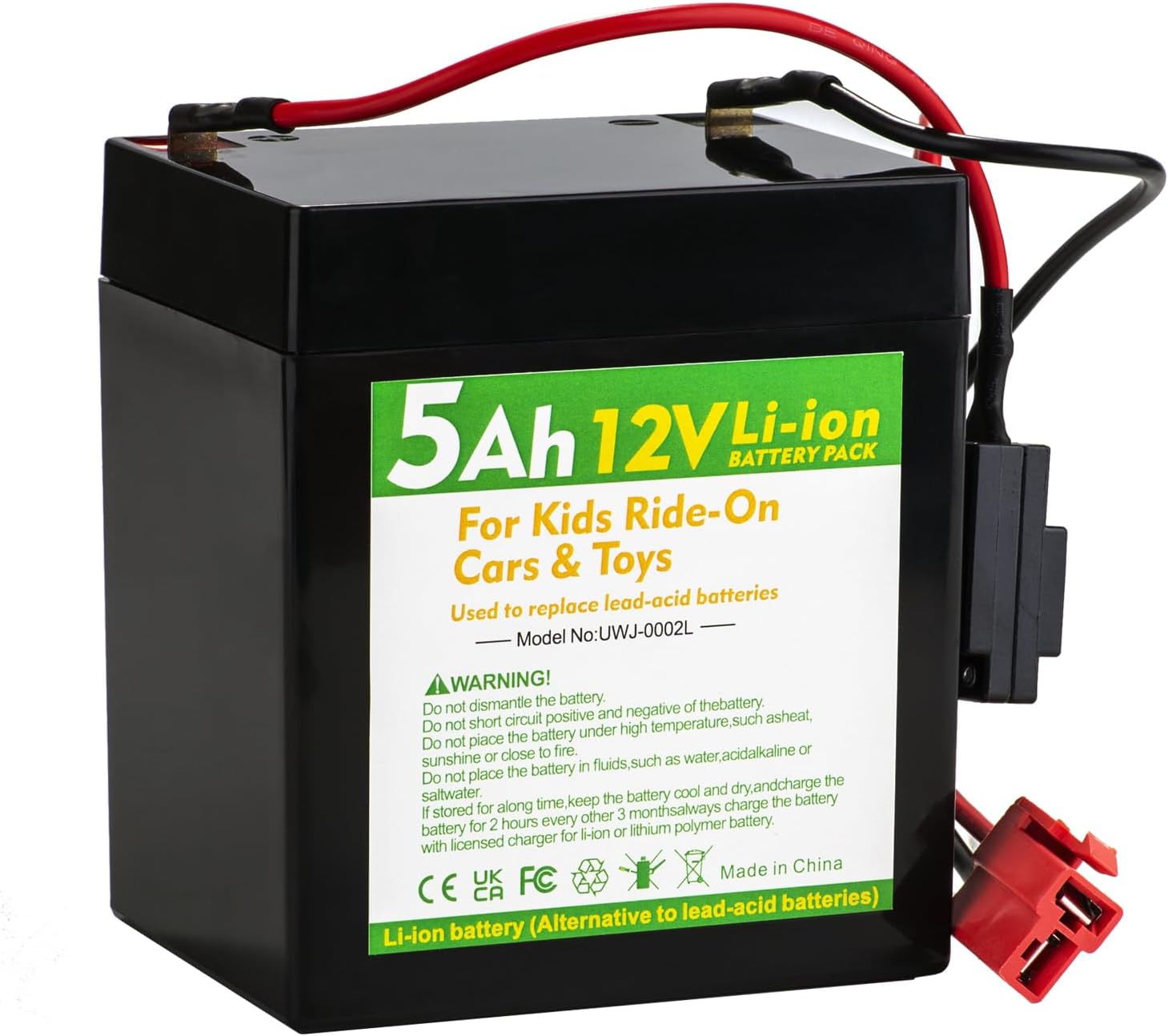 12V 5Ah Li-ion Battery Pack with Charger, Replacement for 12 Volt Kids Ride On Car Truck