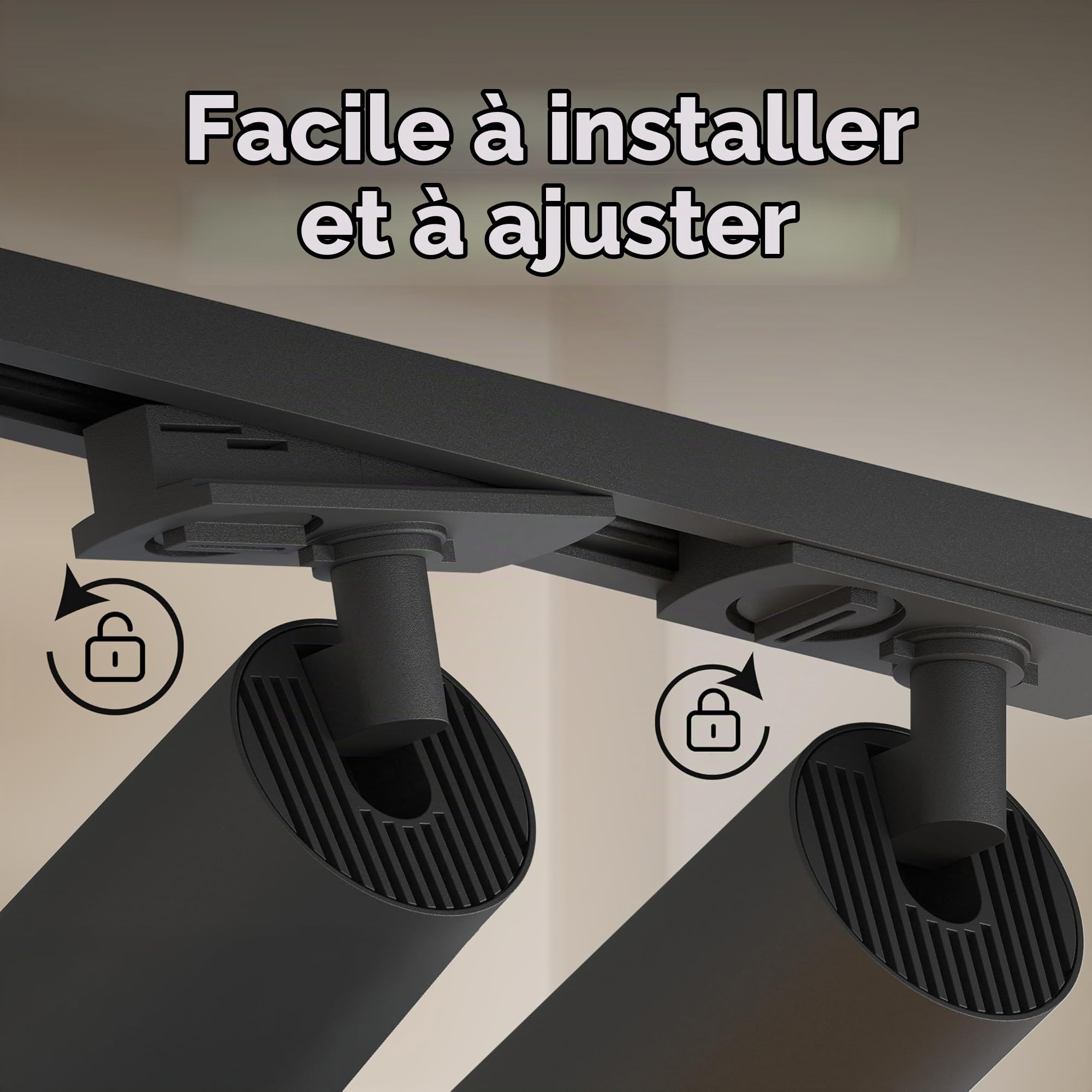 CALEX Spots sur rail 2 m, 4 spots GU10 LED, plafonnier noir mat (ampoules non fournies)