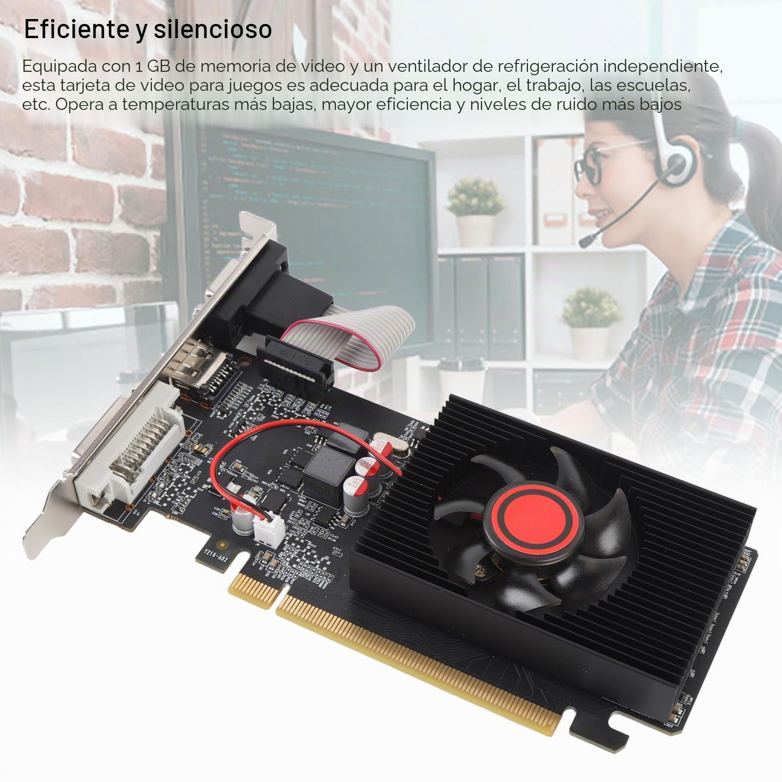 Tarjeta Gráfica, Tarjeta de Video de Juegos de 1 GB DDR3 64 bit, Interfaz PCI Express 2.0 16x, HDMI, DVI, VGA, Ventilador único, Tarjeta de Video de Computadora para Juegos de