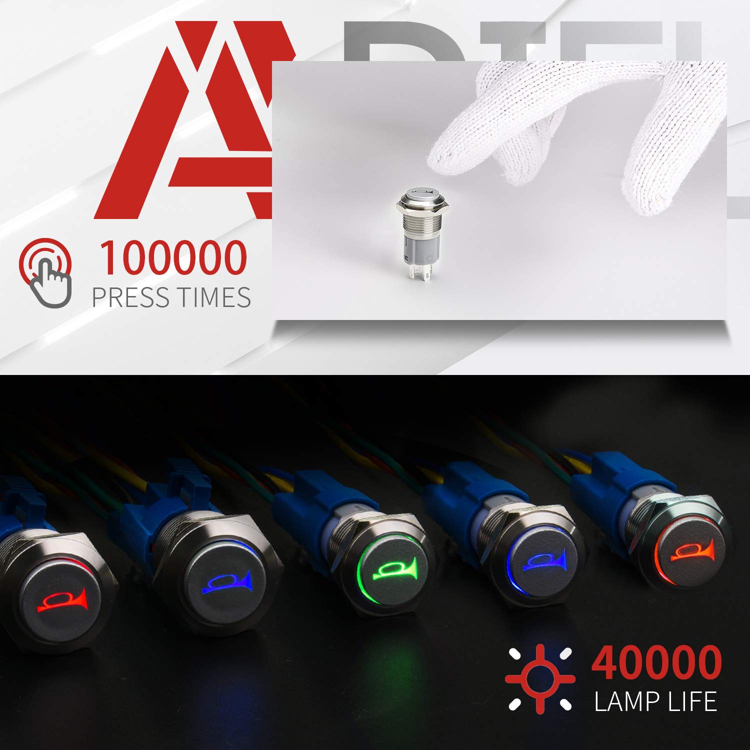 Interrupteur Bouton Momentané 16mm 12V Vert LED Métal - Klaxon Voiture Avec Fil Et Prise