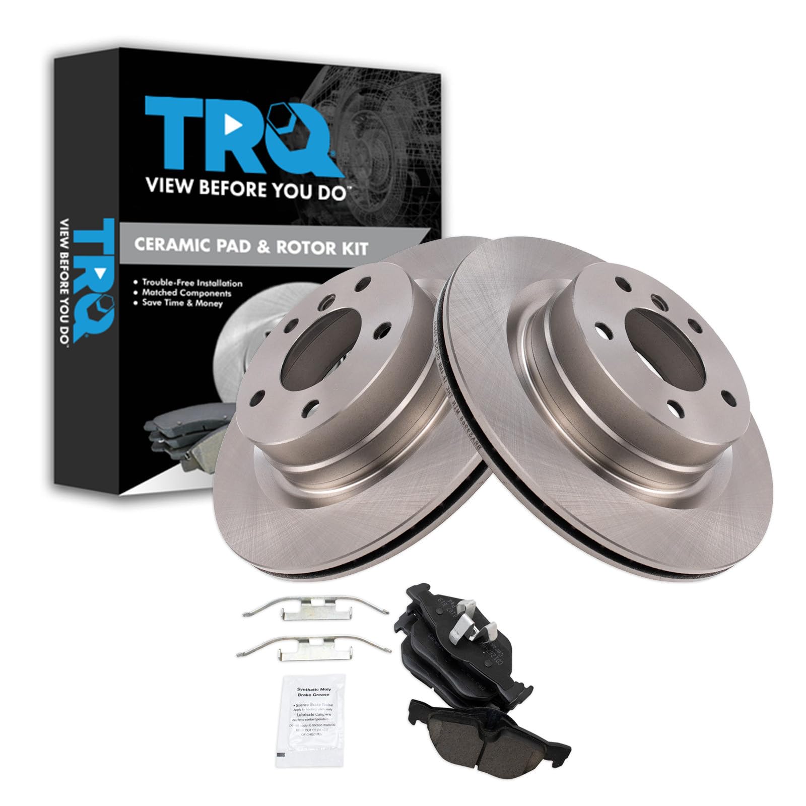 TRQ Rear Brake Pad and Rotor Set Ceramic Compatible with 2007-2013 BMW 328i