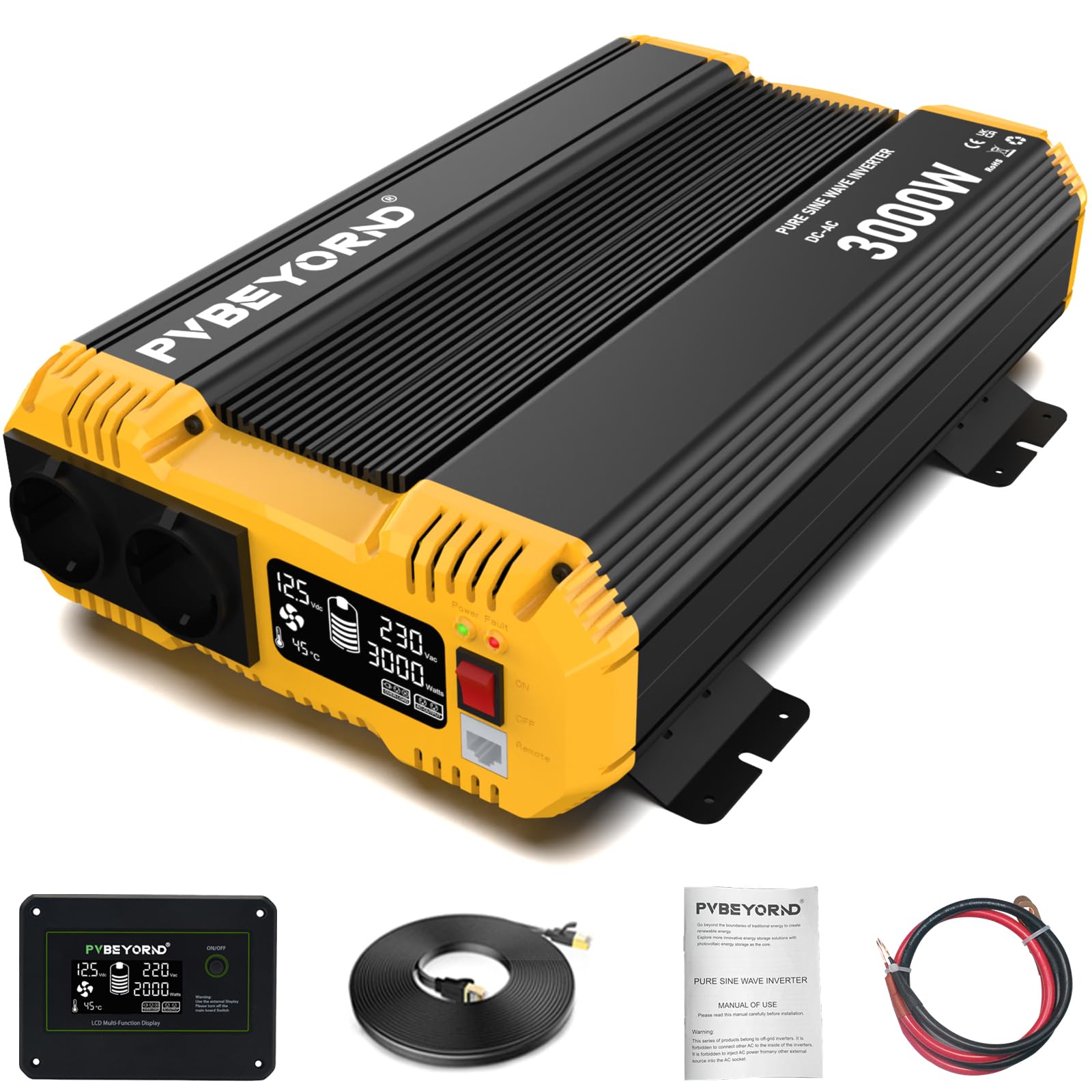 Inverter 12V 220V/230V onda pura 3000W/6000W Inverter 12V 220V | Con funzione di controllo remoto Ideale per l'alimentazione elettrica fuori rete, camper e campeggio. onda sinusoidale pura