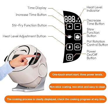 Automatic Cooking Machine, 2000W 6L auto Cooking Wok Fried Rice Machine,One-Click Smart Start, Three Speed Adjustable,360 Automatic Rotation, for Stir Frying,Stewing,Cooking(220V)