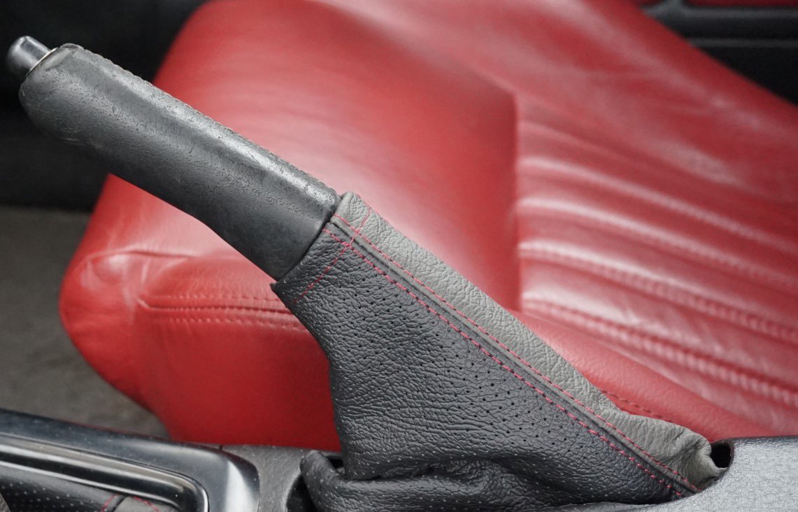 RedlineGoods ebrake Boot Compatible with Nissan Skyline R32 1989-93. Tailor Made - not Universal. Genuine top-Grade Italian Black Suede (Alcantara) with Red Thread