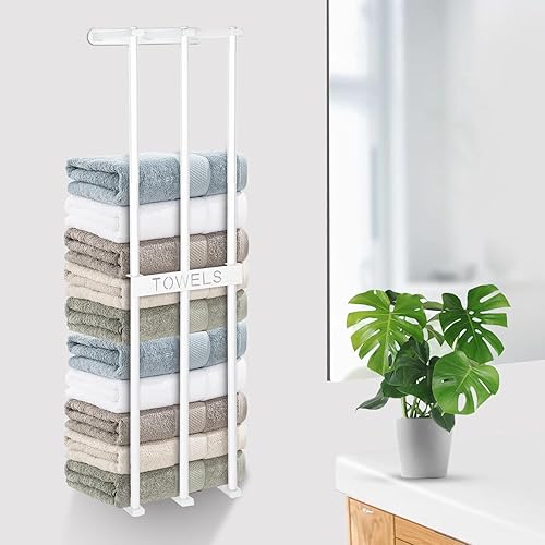 Toallero para montaje en pared, toallero blanco para baño, toallero de baño, organizador de baño, almacenamiento de toallas de baño, paños en baño