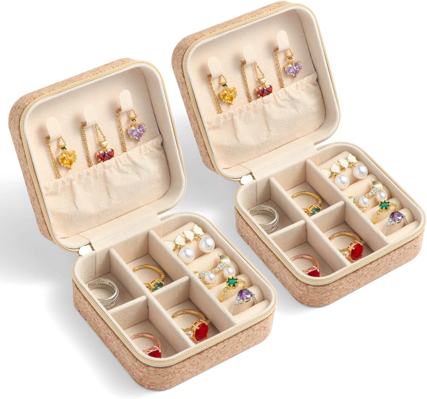 2 Pack Travel Jewelry Case – Small Retro Print Jewelry Organizer Box, Portable PU Leather Mini Storage for Rings, Earrings, Necklaces, Bracelets – Gift for Women & Girls - Image 2