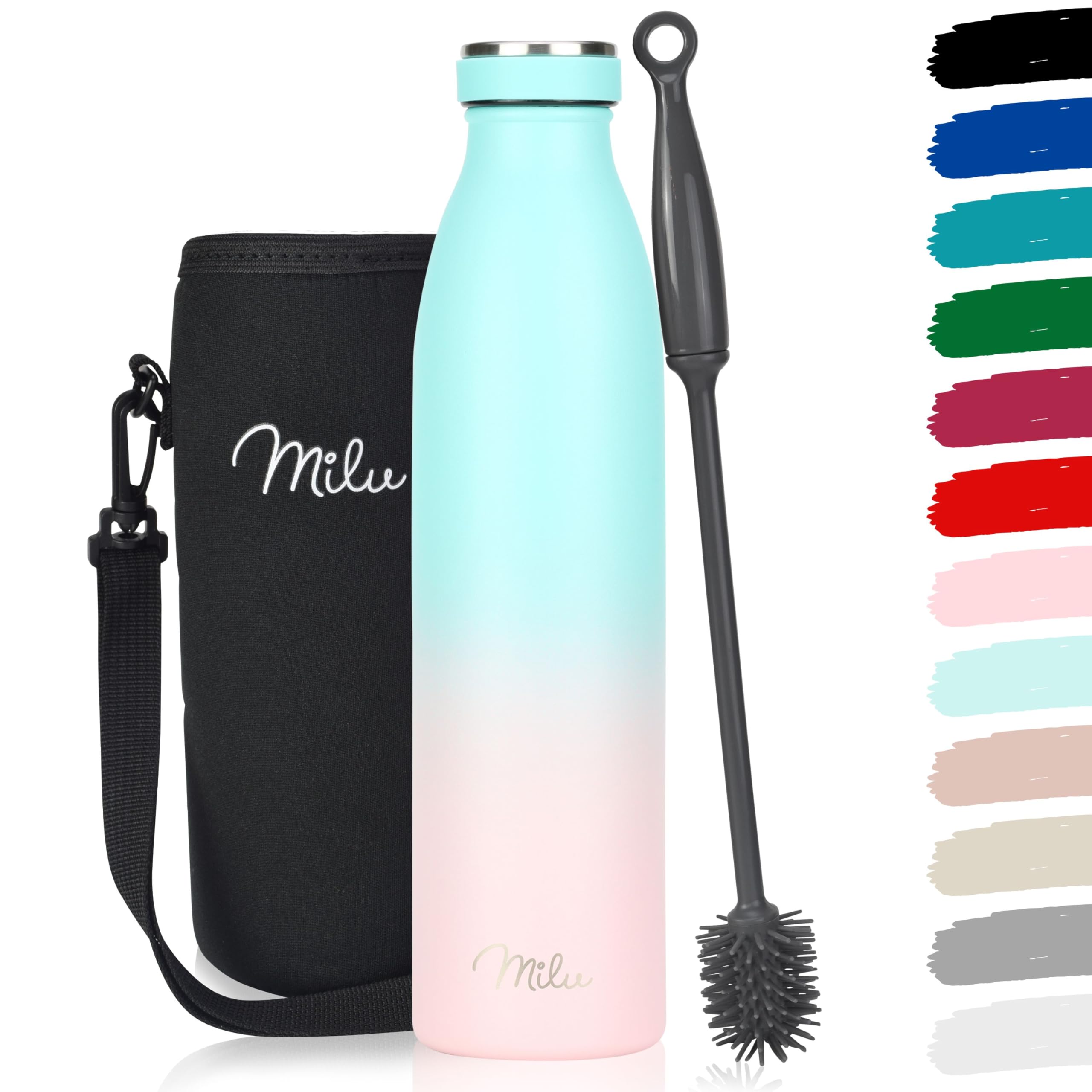 Milu Stainless Steel Drinking Bottle 750 ml - Insulated Thermo Flask for Water - Leak Proof, Insulated and Double Walled, Carbonated (Mint Pink, 750ml)