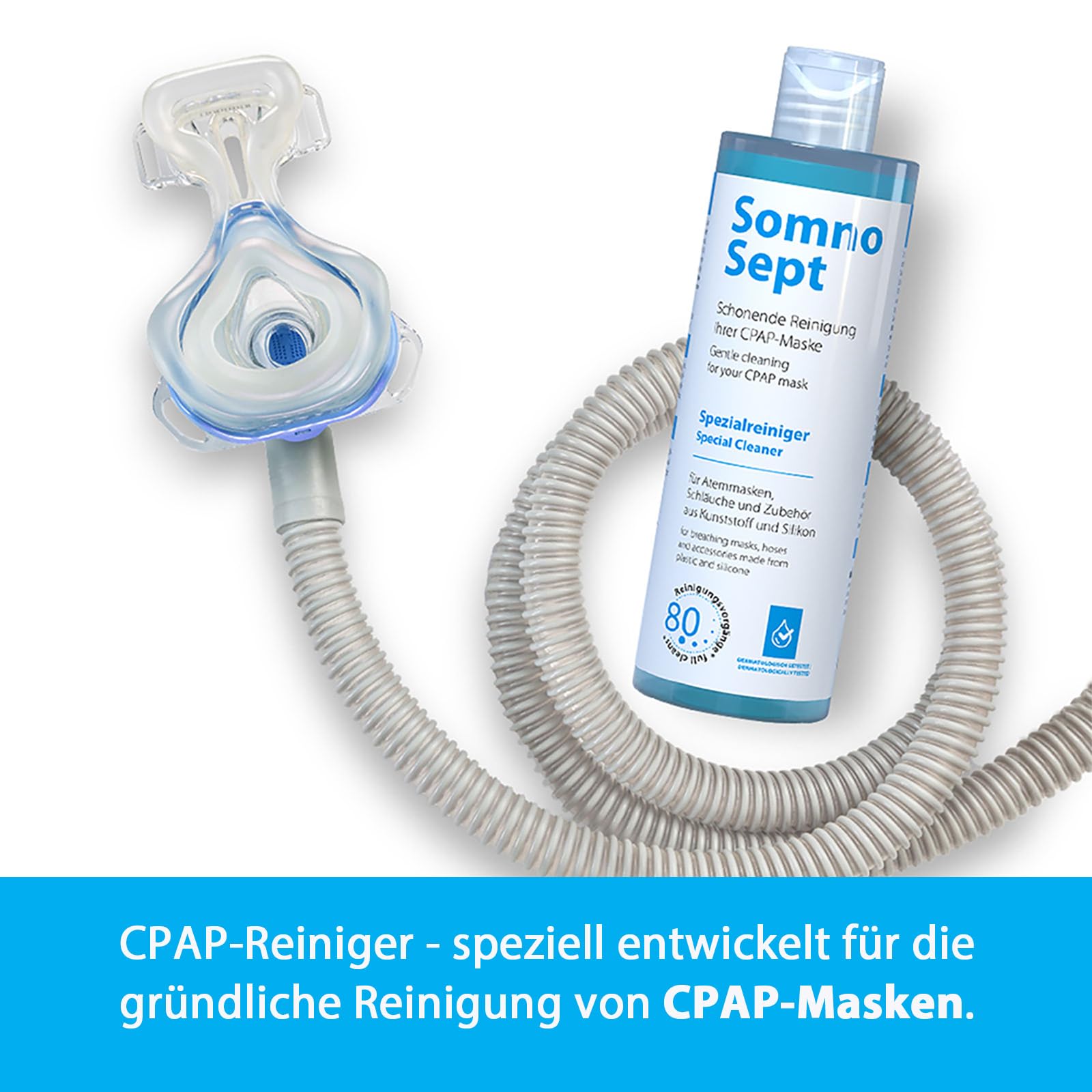 CPAP-Reinigungsset (SomnoSept 400ml, SomnoSept Reinigungstücher 72 Stück, oxyhero brush 15 mm) – Hochwertiges Rundum-sorglos-Reinigungspaket