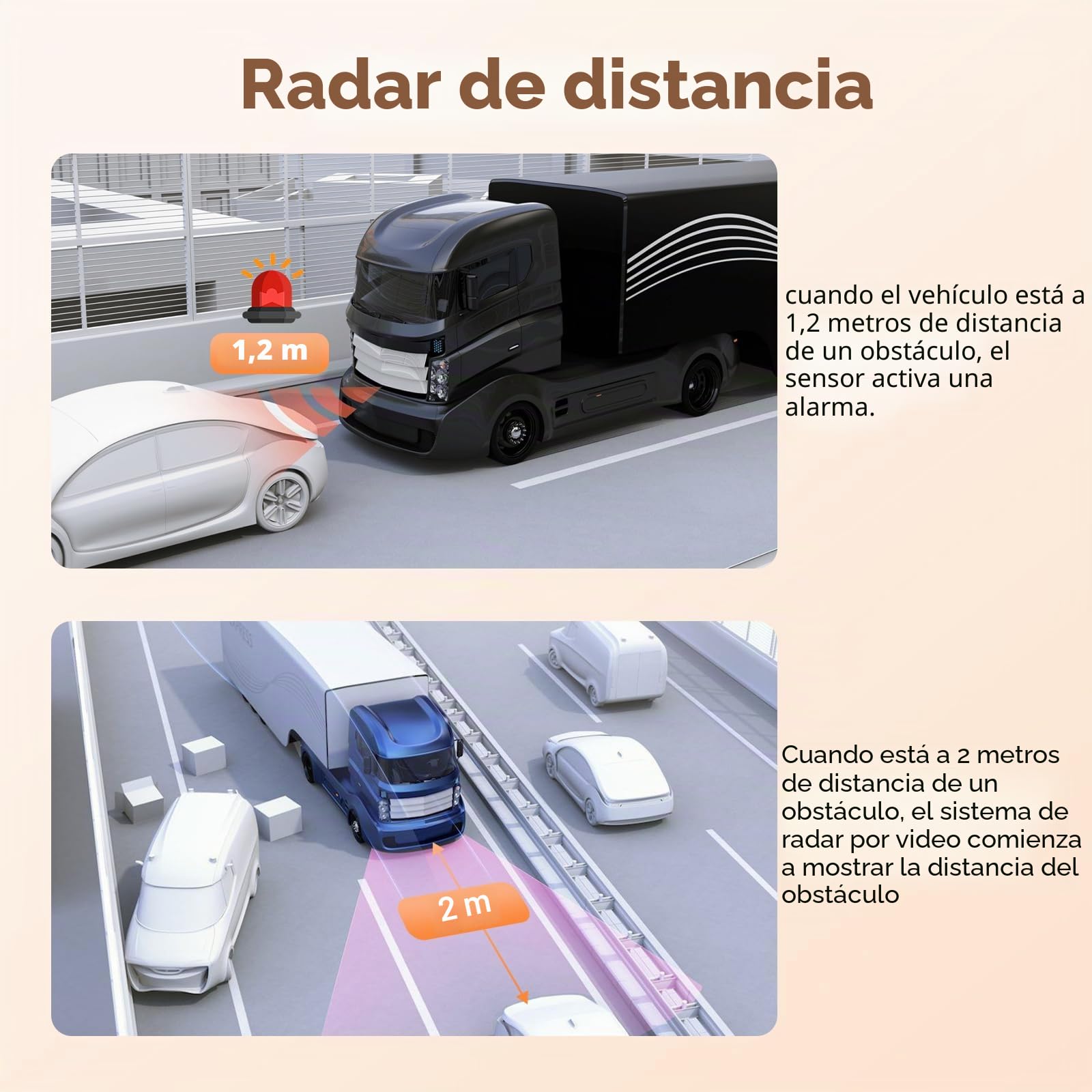 Hodozzy Cámara de Marcha Atrás con Radar, 7 Pulgadas Pantalla 1080P Monitor con Visión Nocturna y IP68 Impermeable y Línea de Marcha Atrás Inteligente, Aparcamiento Cámara de Visión Trasera para 12V