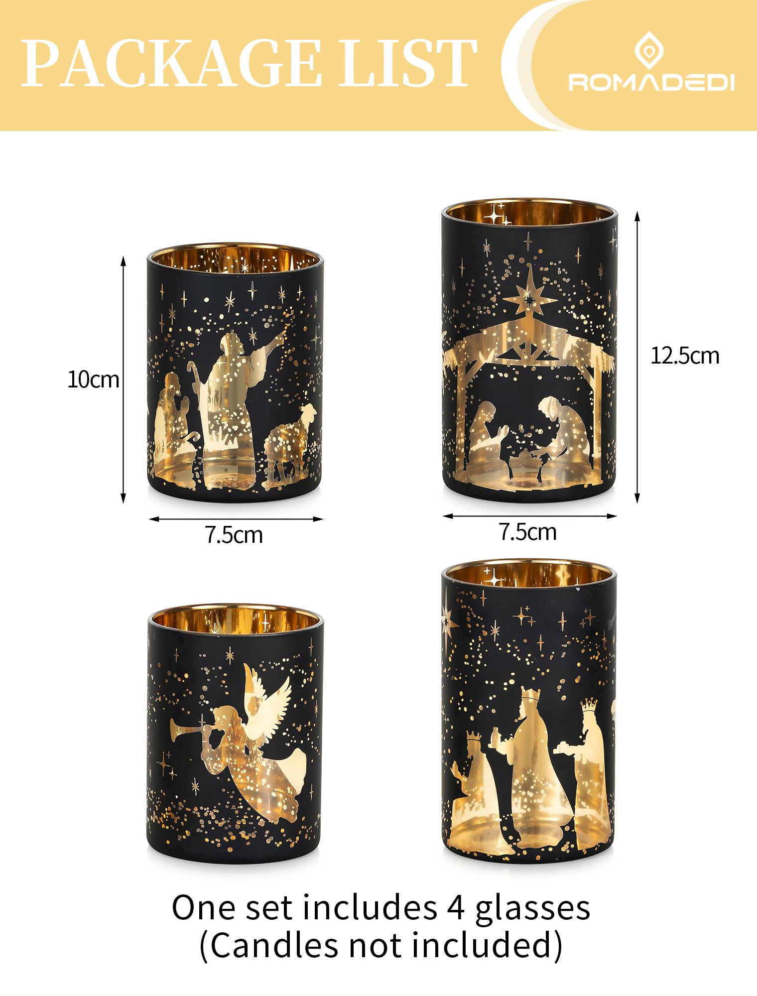Lot De 4 Photophores De Noël En Verre - Scène De Nativité Gravée - Hauteur 8cm - Décoration Intérieure