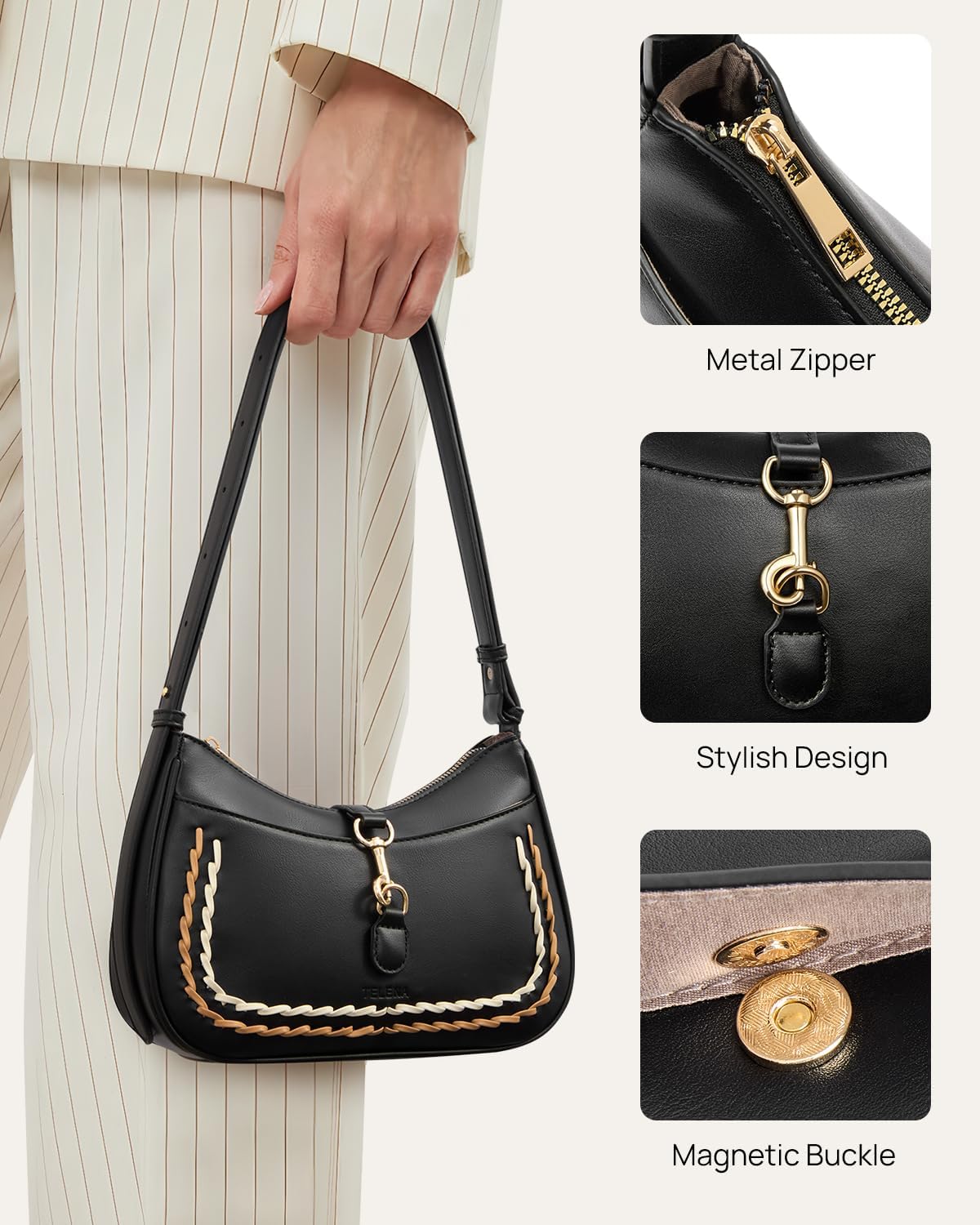 Telena Shoulder Bag for Women, Small Shoulder Purse Vegan Leather Hobo Handbag with Adjustable Strap - Image 6