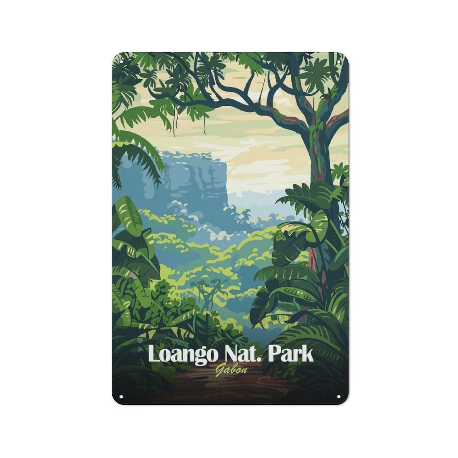 Junmoney Style-10 Loango National Park, Gabon Illustration Rustic Metal Sign 30X20cm For Pub Or Café, For Collectors Of Rustic Metal Wall Decor