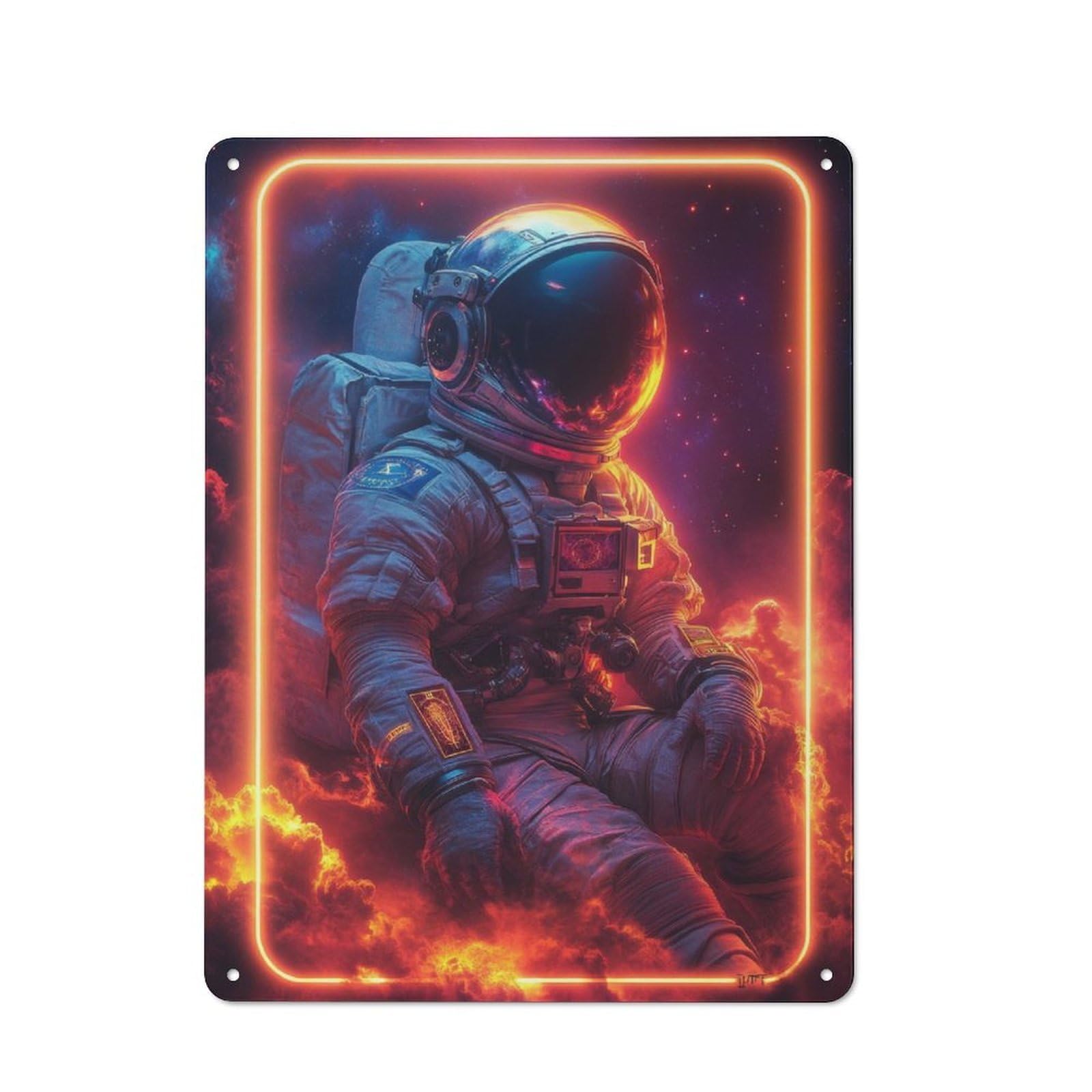Junmoney Astronaut In Neon Frame Retro Metal Sign 40X30cm For Bar Or Restaurant, For Kitchen And Home Bar Decor, For Home Office And Studio Walls