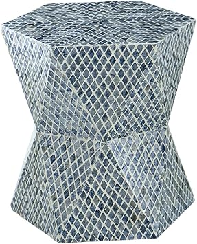 A&B Home End Table-Geometric Small Side Table with Capiz Shell Inlays,Modern Boho Decor Accent Stool for Bedroom Living Room,19"x20"Blue