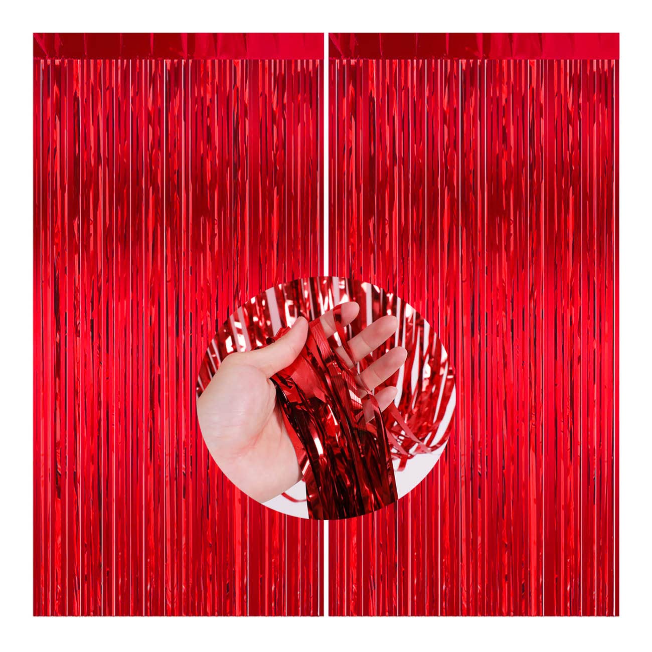 CC wonderland zone 2 Pièces Rouge Rideau Métallique Frange (1m x 2m) Rideau Tinsel pour Photographie Anniversaire Noël Party Décoration