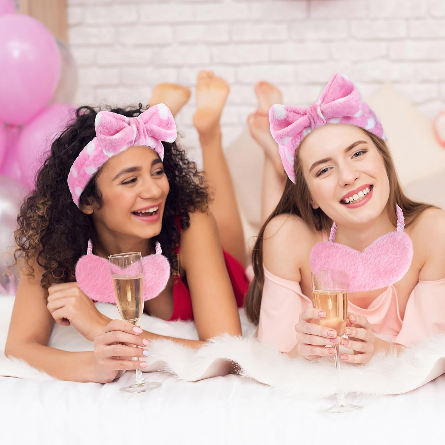 24 Pieces Sleepover Party Favors Spa Headband Sleep Eye Mask Bulk Pink Headband for Washing Face Bow Makeup Eye Mask for Spa Birthday, Bachelorette Party, Slumber Wedding - Image 4