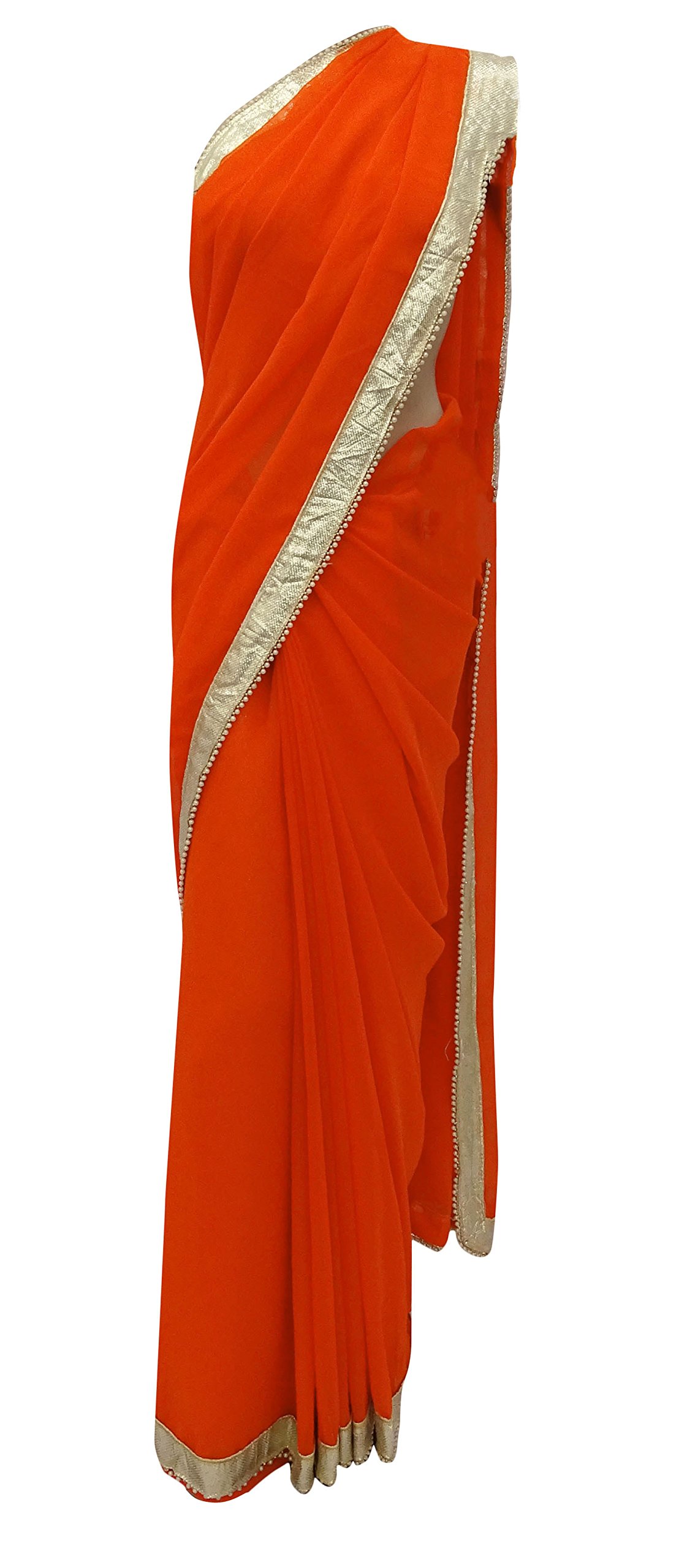 Swara Women's Orange Traditional Fashion Indian Sari Sarees Georgette With Blouse Wear