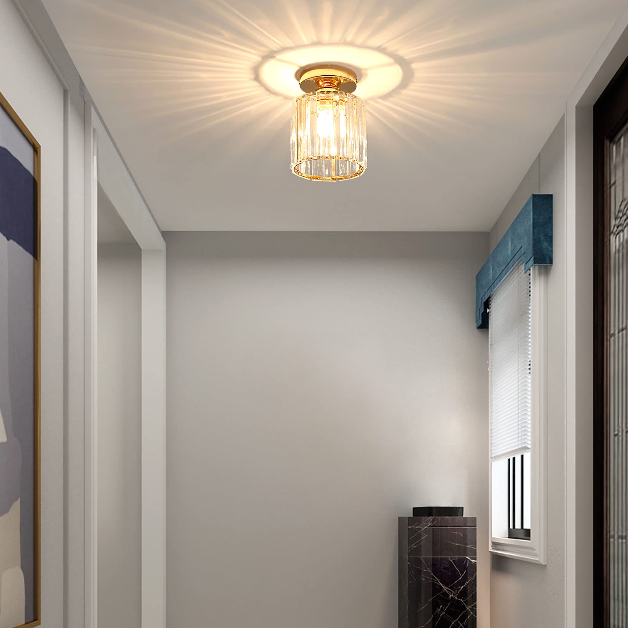 Moderna Luz De Techo De Cristal, Mini Lámpara De Techo De Cristal Dorado E27 Araña Redonda, Para Pasillo Entrada Cocina Dormitorio Sala De Estar Iluminación