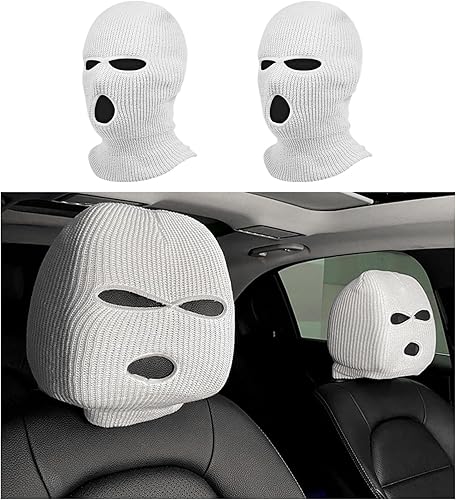 Suvnie 2 fundas para reposacabezas de automóvil, divertida máscara de cara completa personalizada para asiento de automóvil, máscara de esquí,