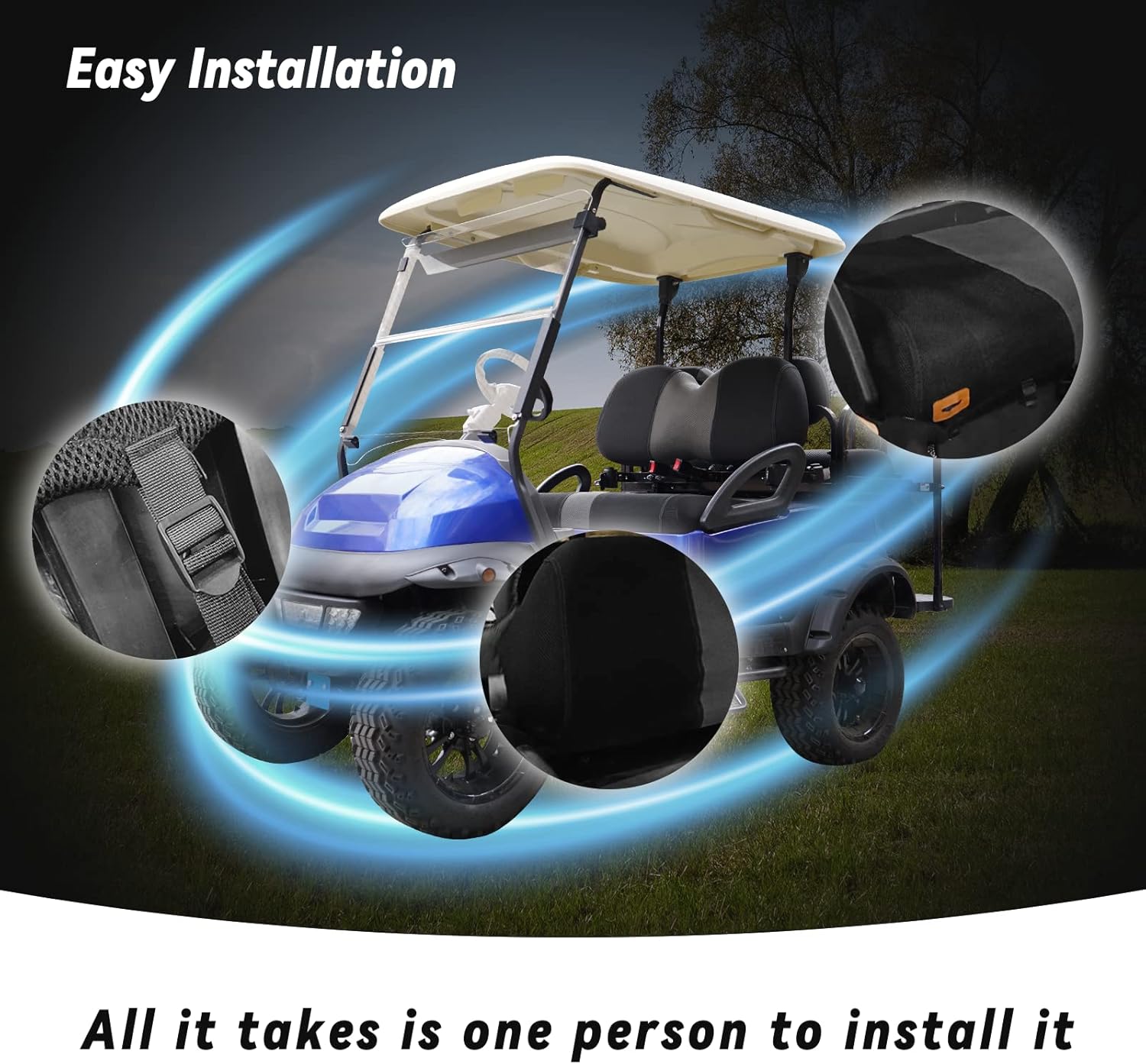 Golf Cart Seat Covers Fit EZGO TXT/Club Car DS/Club Car Precedent/Yamaha Drive/Aftermarket Common Rear Seat Kit, Washable Breathable Air Mesh Cloth Adjustable Seat Cover, Black and Gray