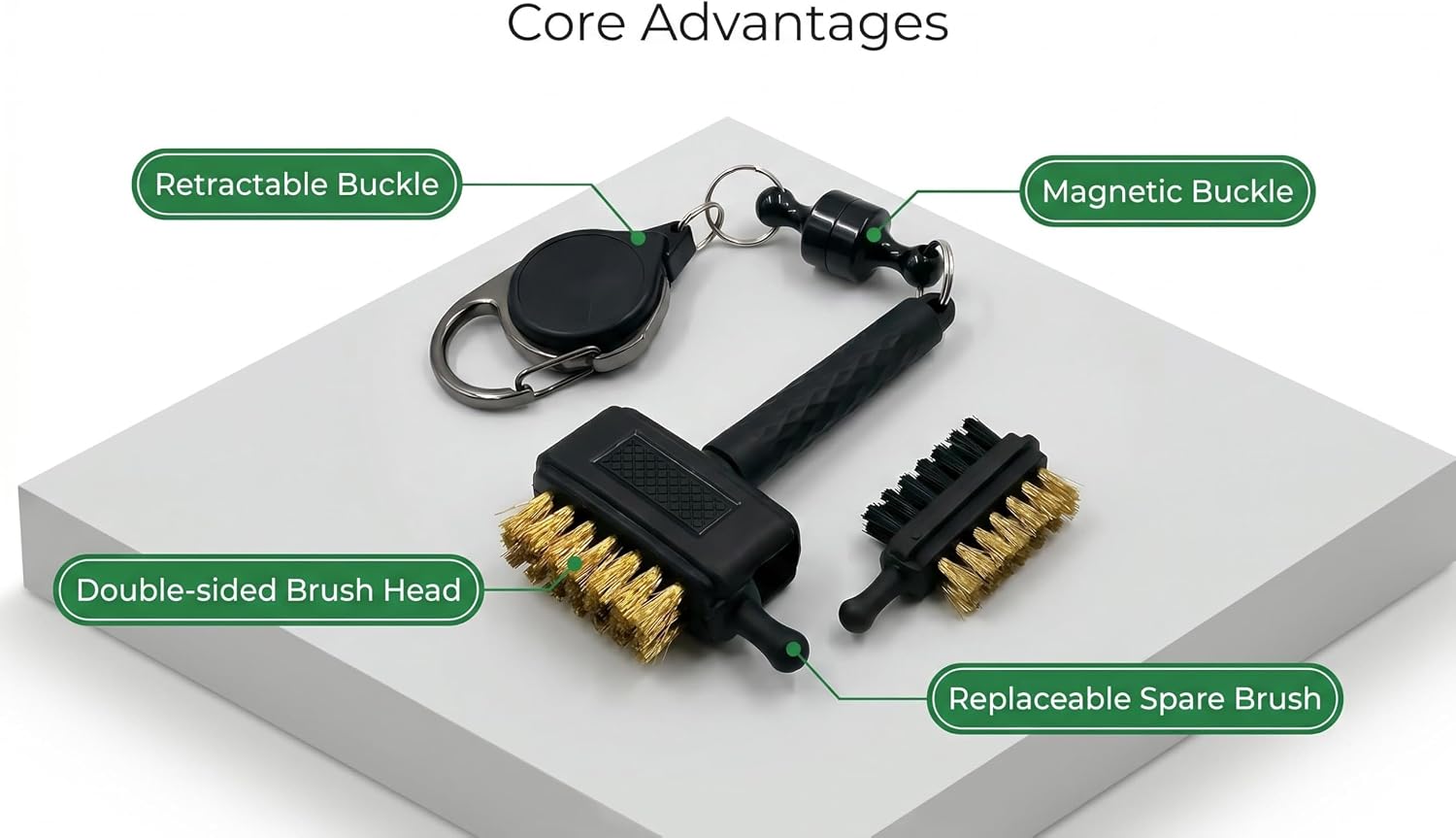 Mini Golf Club Brush with Retractable Cord & Magnetic Clip, Replaceable