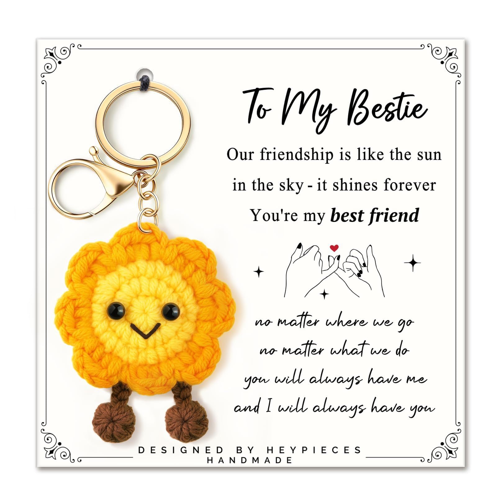 DINSAGE Friendship Gifts for Women, Handmade Crochet Sunflower Keyring with Card, Friend Gifts for Women, Birthday Gifts for Women Friends, Cute Bestie Gift, Leaving Gifts for Friends Female