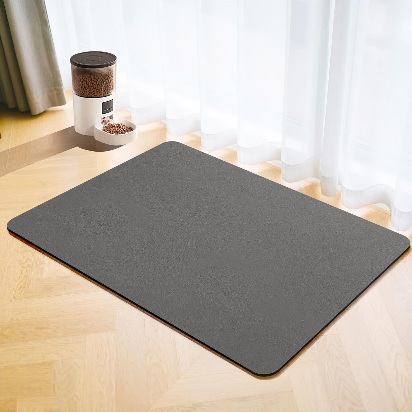 Absorbent Dog Bowls Mat for Food and Water,Non Slip Pet Feeding Mat,No Stains Waterproof Cat Dog Mat,Quick Dry Cat Dog Food Bowl Mat (Dark Grey, 60x90cm)