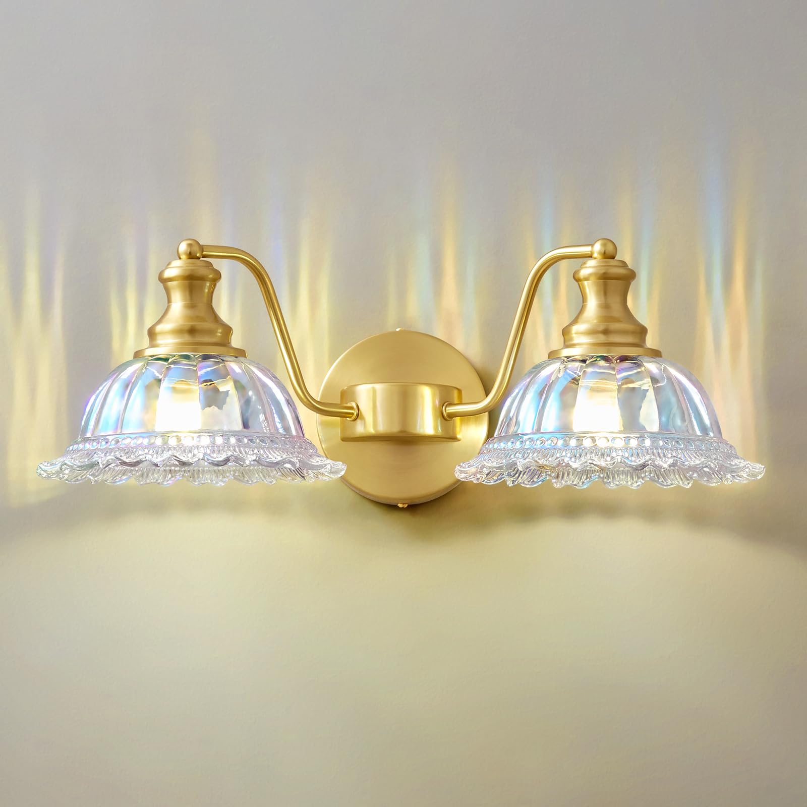 Vintage Bathroom Vanity Light Fixtures - 2 Light Iridescent Glass