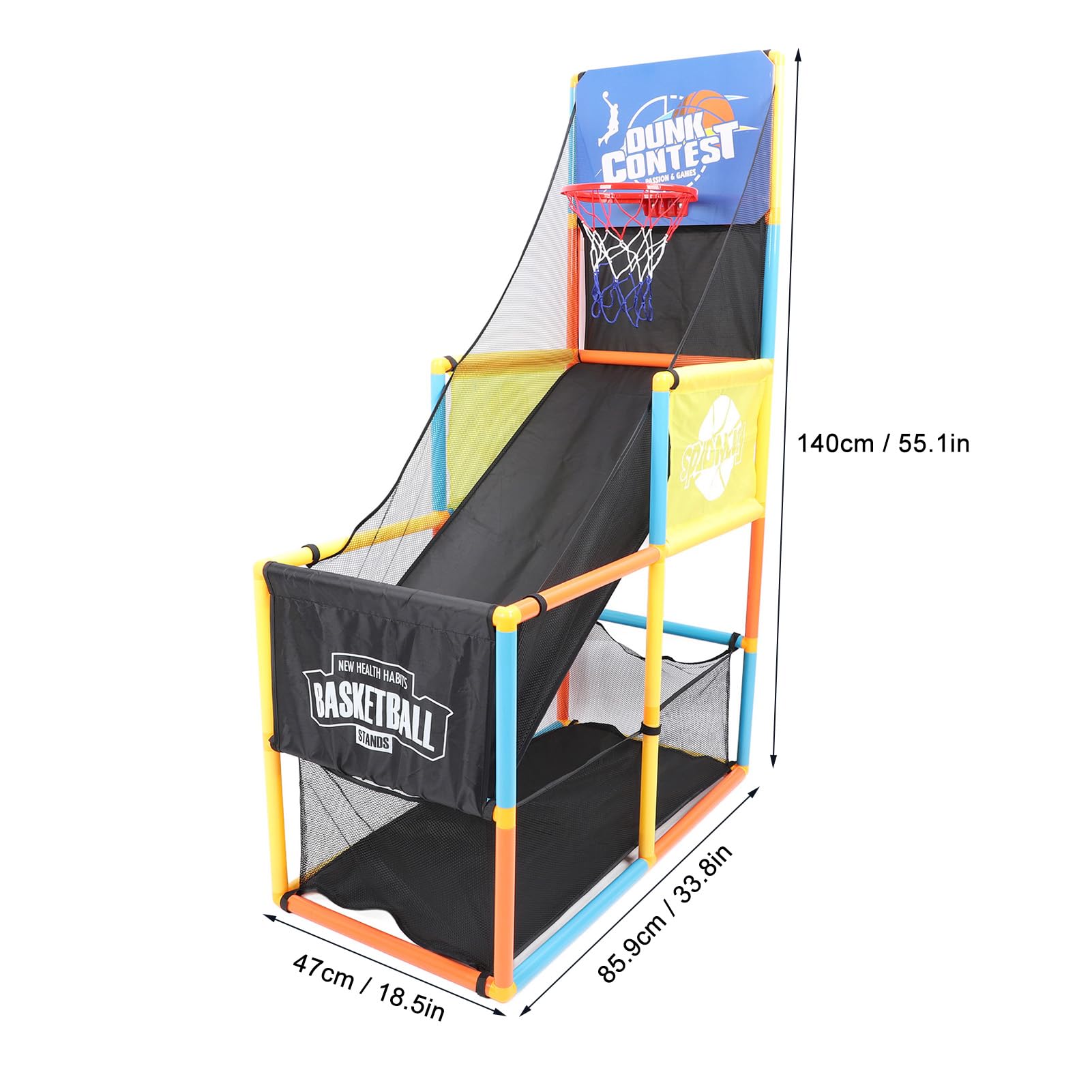 Set da Basket a Colpo Singolo per Bambini. Gioco Indoor e Outdoor. Include 2 Palline e Pompa