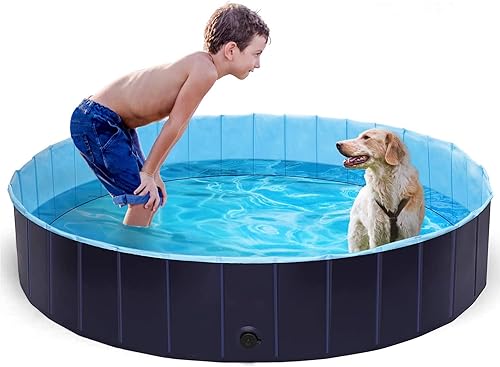 Piscina grande para perros de 63 pulgadas, piscina plegable para perros, piscina plegable de plástico duro, bañera portátil para niños, perros y