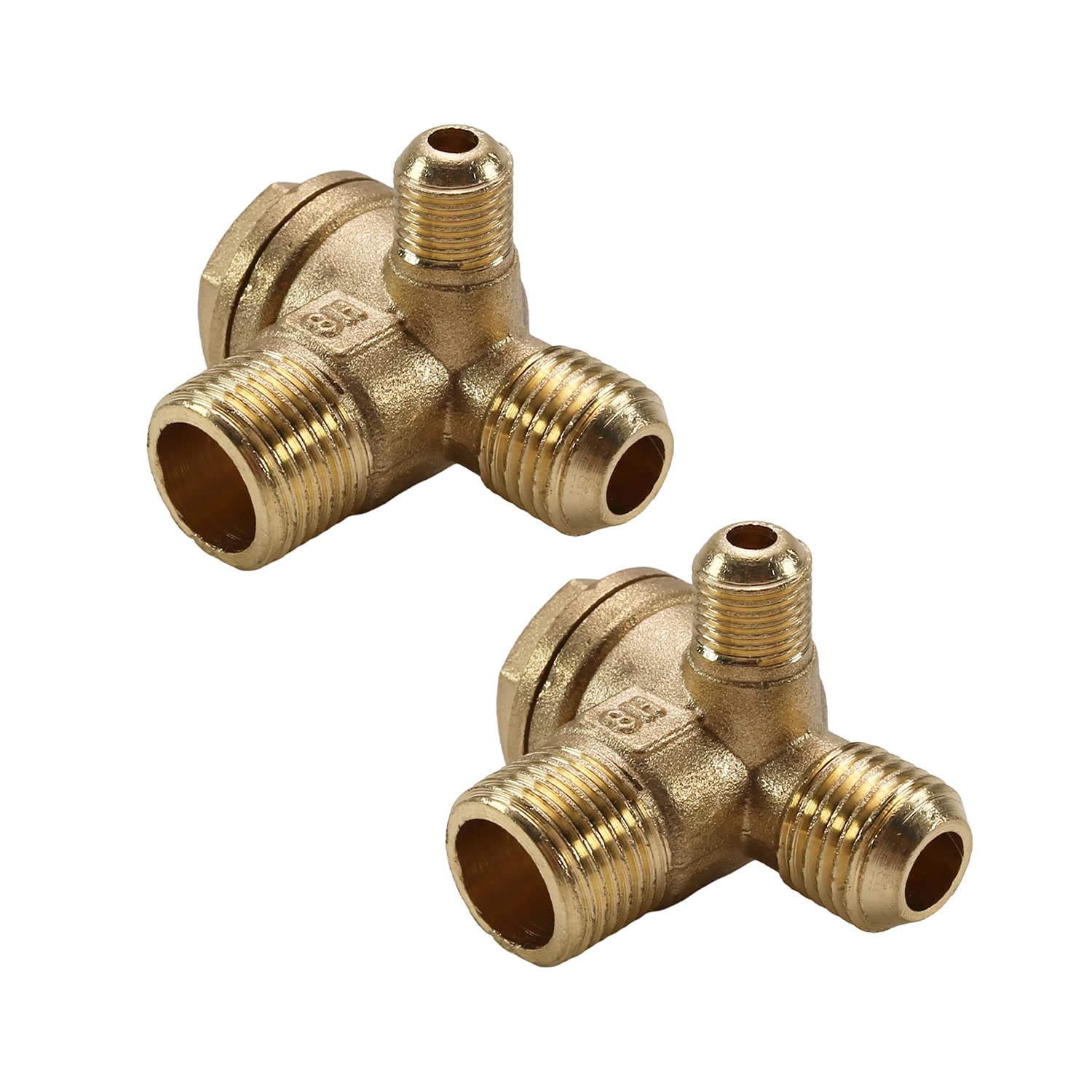 Othmro Air Compressor Check Valve, 16mm x 14mm x 10mm Male Thread, 3 Way Pneumatic Accessory, Brass 2pcs