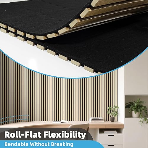 Miniatura 6 de Art3d Panel de pared de listones de madera acústica con diseño plano enrollable, paneles absorbentes de sonido de 95.3 x 23.8 pulgadas para columnas