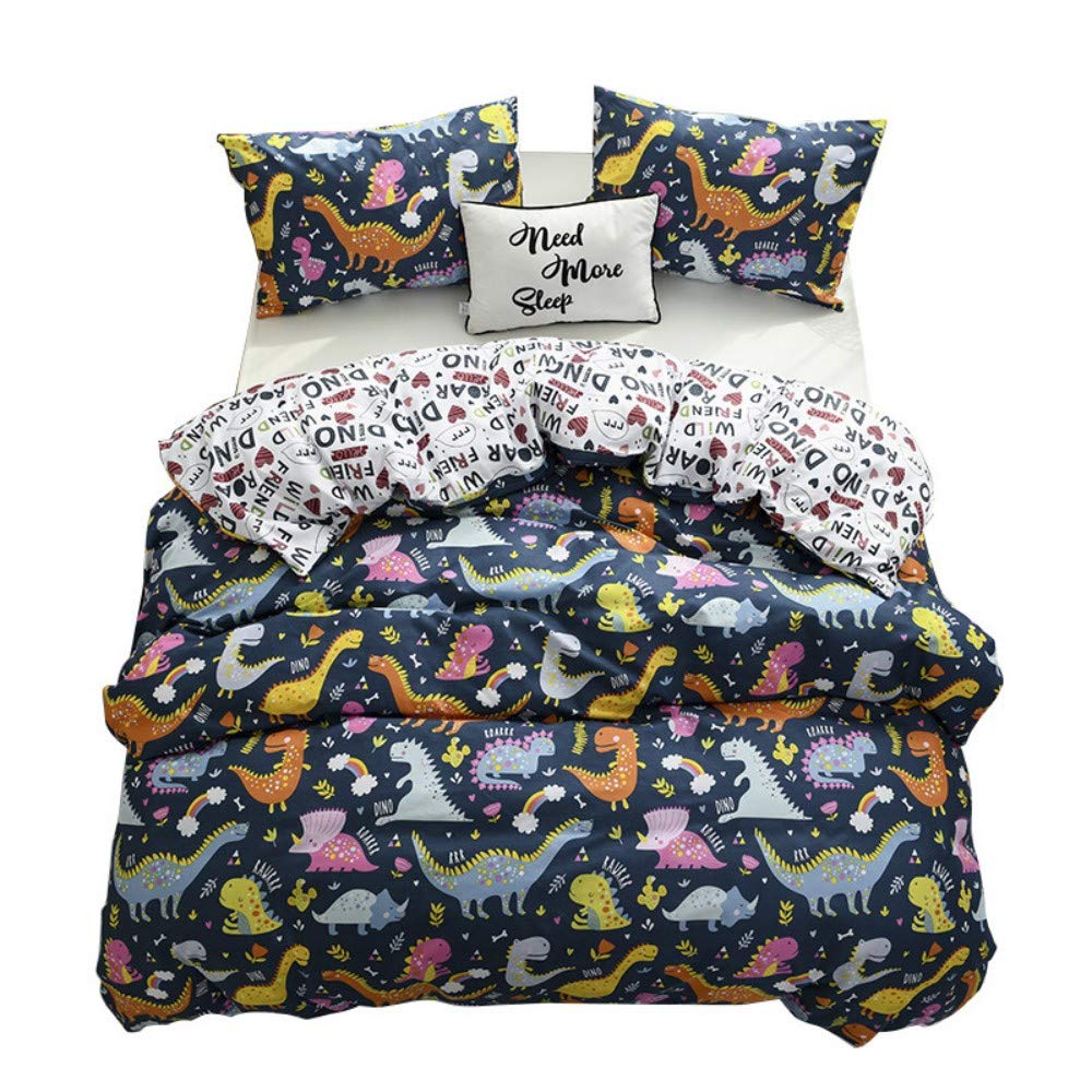 Loussiesd Boys Zttuk006-P1 Dinosaur Duvet Cover Set King With 2 Pillow Shams,Reversible Alphabet Print Bedding Sets Girls Kids With Zipper Closure And Corner Ties,Soft Comforter Microfiber Quilt Cover(220X240cm)