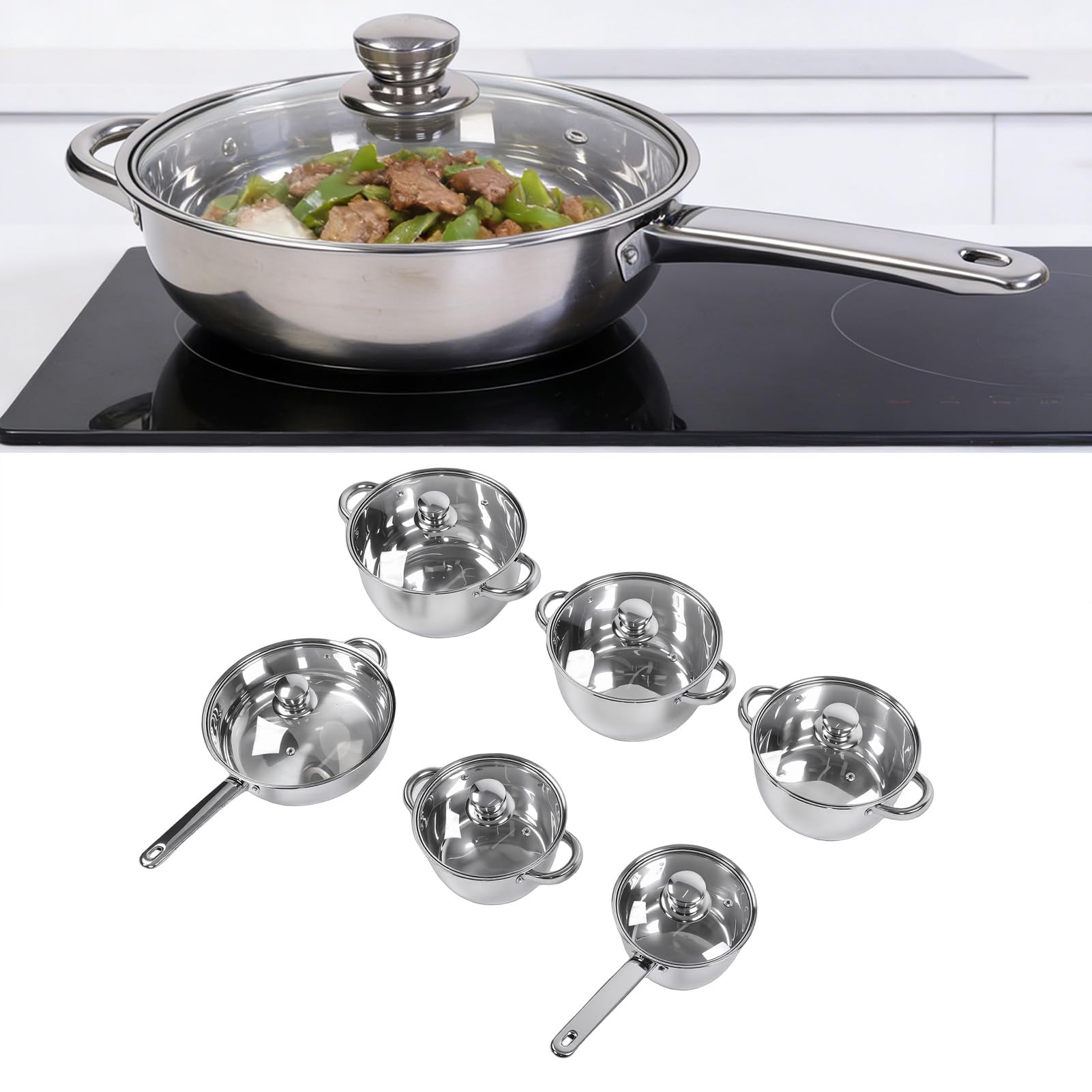 Generic Juego de Utensilios de Cocina de Acero Inoxidable Elegante, Tapas de Sartenes de Agarre Fuerte para Chefs Principiantes y Experimentados