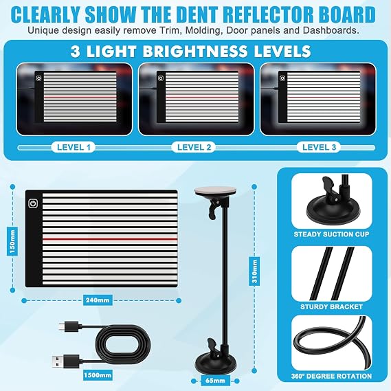 142PCS Car Dent Puller Kit,Car Paintless Dent Repair Kit w/LED Light Board