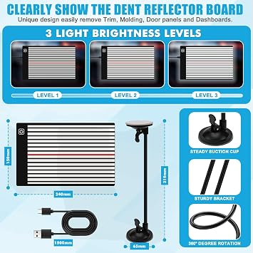 142PCS Car Dent Puller Kit,Car Paintless Dent Repair Kit w/LED Light Board