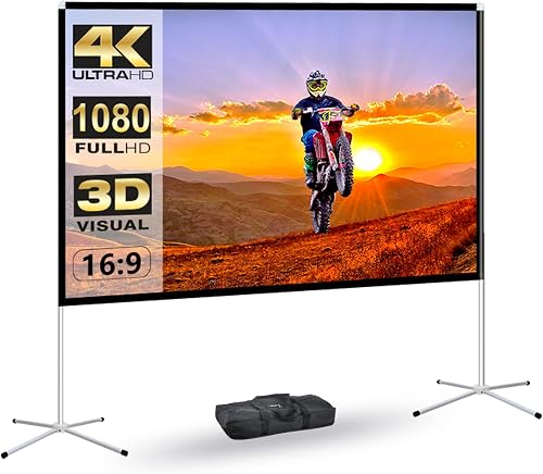 AODIOU Portable 60" Projector Screen, 16:9, Wrinkle-Free, Lightweight, Aluminum & Polyester, Manual, Floor & Table Mount