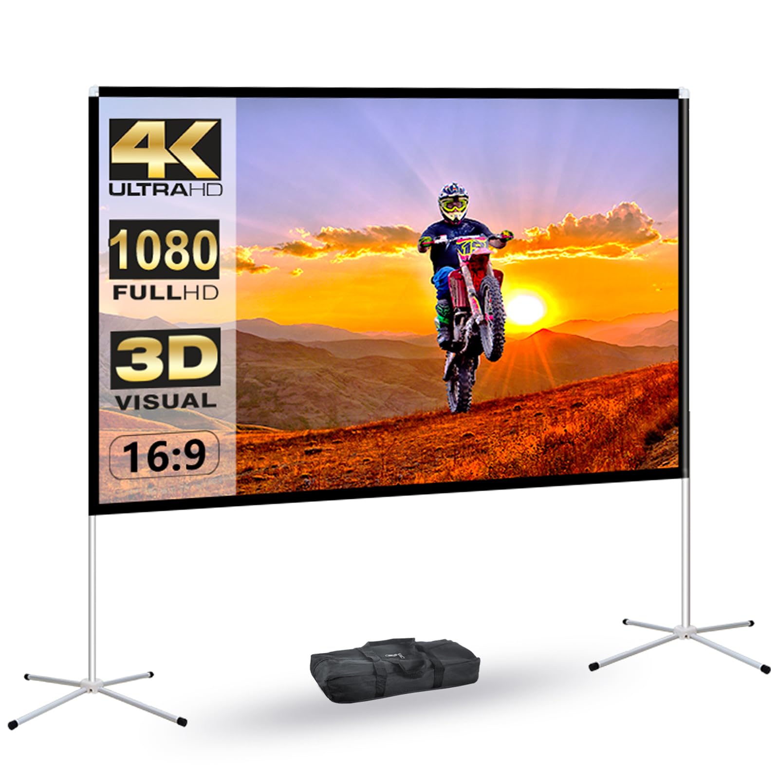Portable Projector Screen 60inch,Movie Projection Screen,Indoor Projection Screen and Stand, 16:9 Projector Screen 4K HD Wrinkle-Free Lightweight