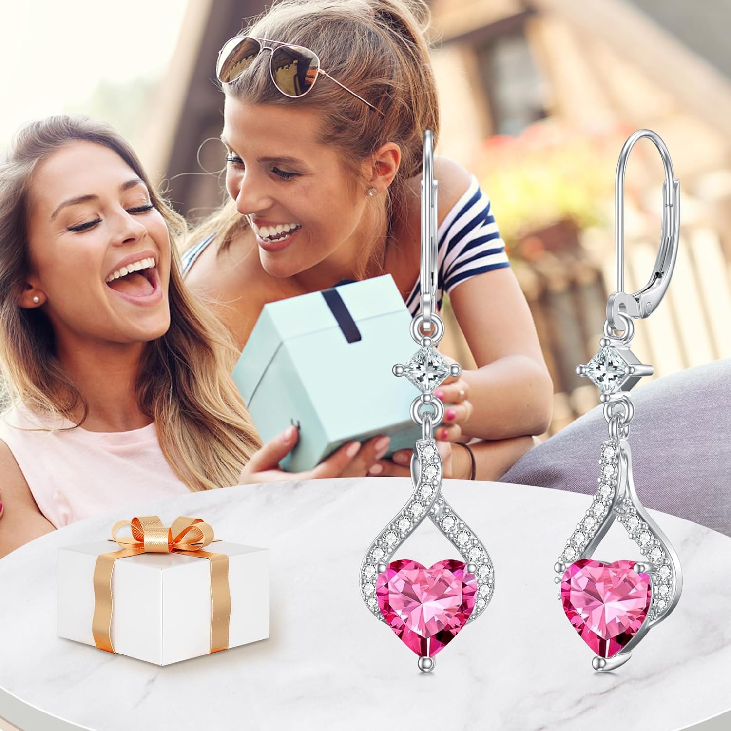 Infinity Drop Earrings for Women 925 Sterling Silver Heart-Shaped Birthstone Leverback Dangle Earrings for Mom Wife Her