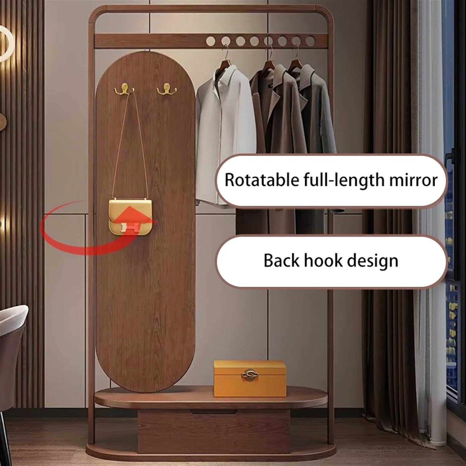 Full-Length Mirror Floor-Standing Coat Rack with Dressing Mirror Home Living Room Bedroom Dressing Mirror Entrance Long Door Mirror Full Length Floor Mirror (120cm)