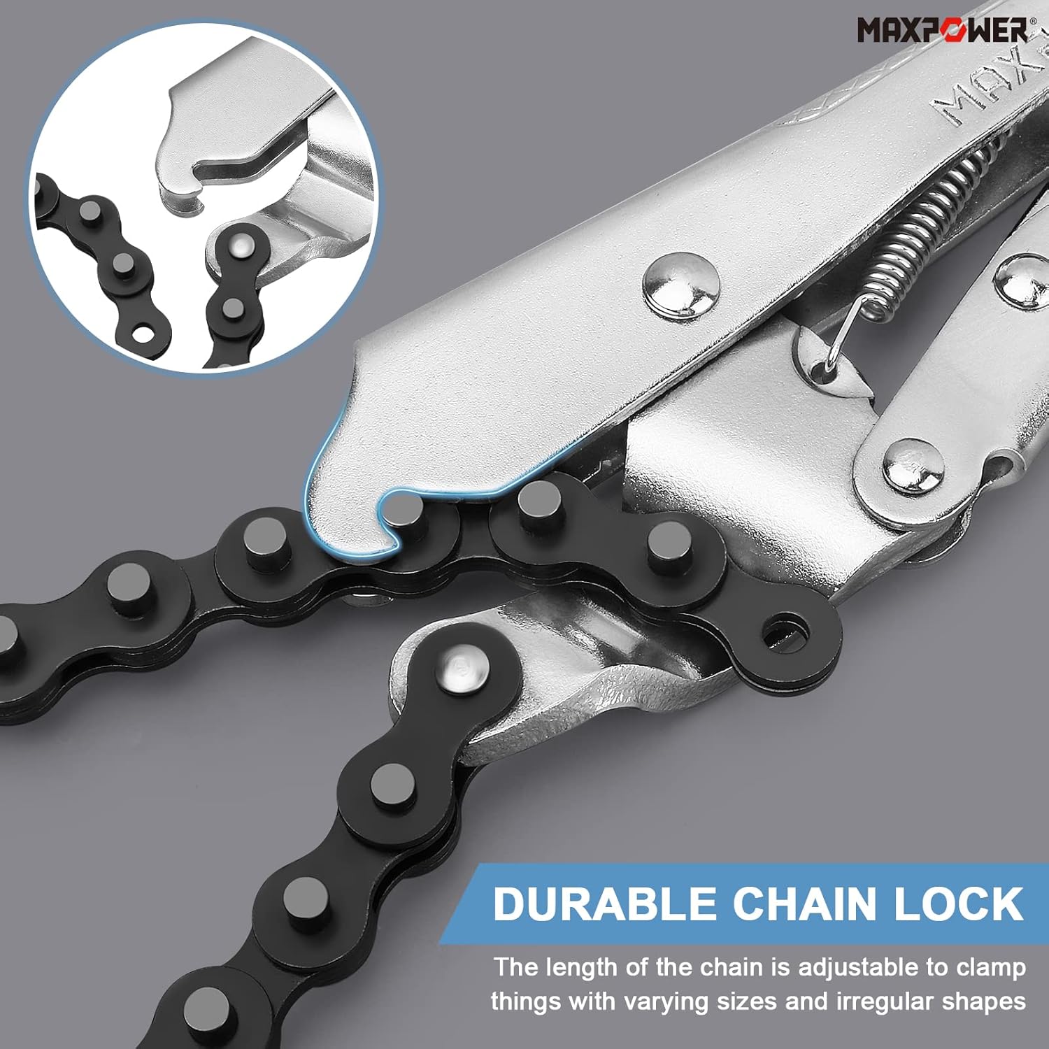 MAXPOWER 9-Inch Locking Chain Clamp with 19.7-Inch Chain, 2 Pack