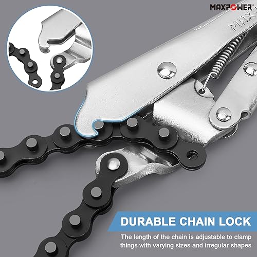 Miniatura 12 de MAXPOWER Abrazadera de cadena de bloqueo, alicates Chian de bloqueo de 9 pulgadas con cadena de 35.8 pulgadas, paquete de 2