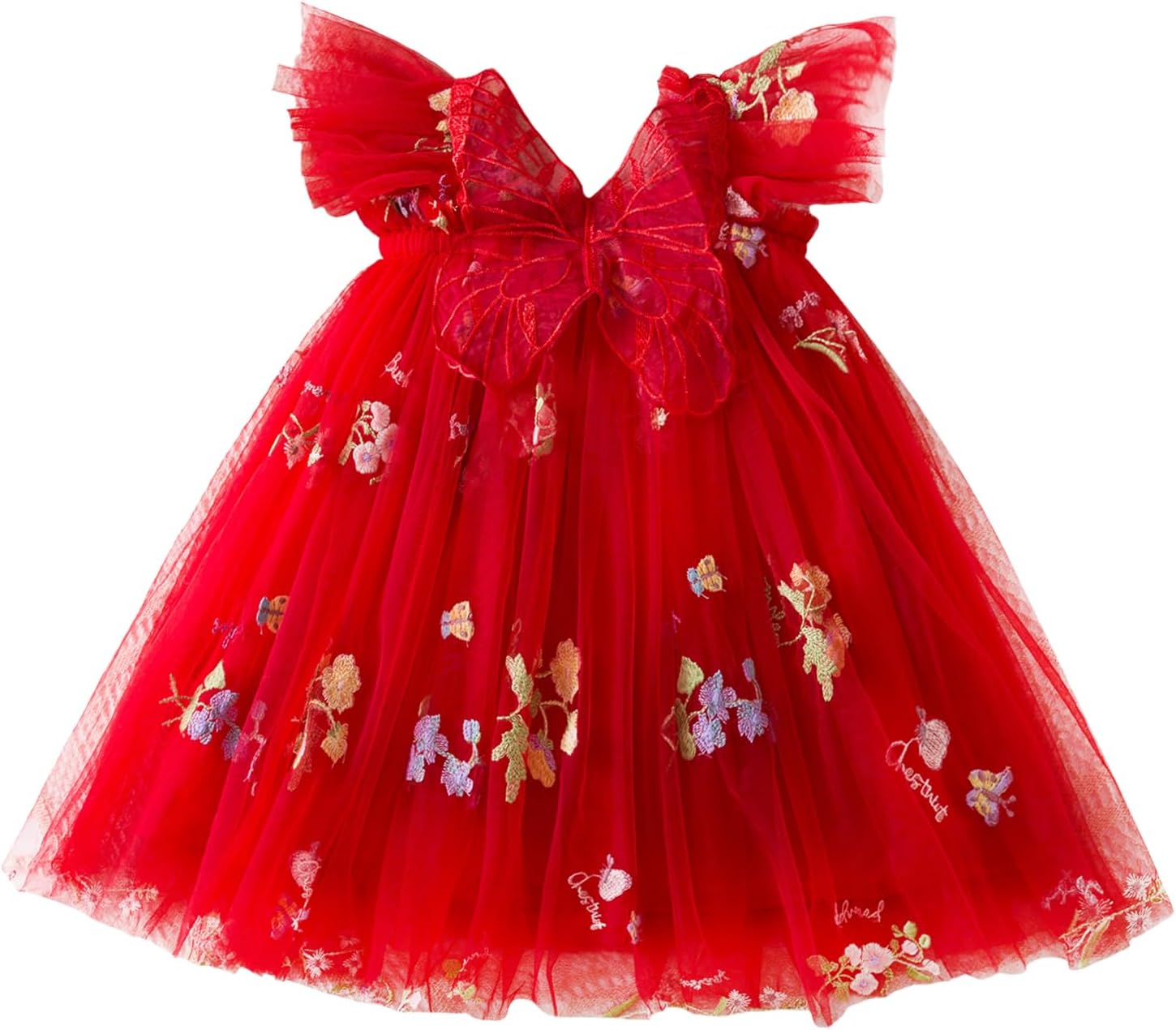 SEAUR Toddler Girls Floral Embroidery Tulle Dress Fairy Sleeveless Tutu Princess Dresses Mesh Butterfly Wings Dress