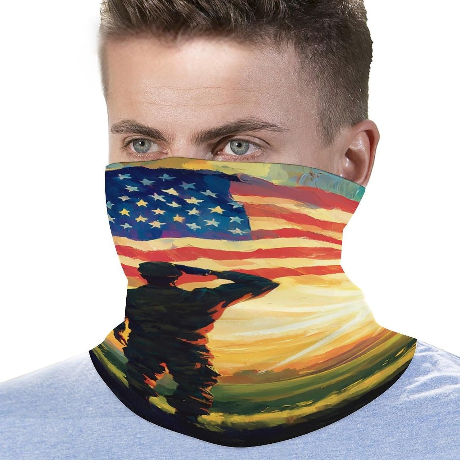 United States Flag Veterans Day Neck Gaiter Windproof Face Mask Bandanas for Men Women Cold Weather Scarf
