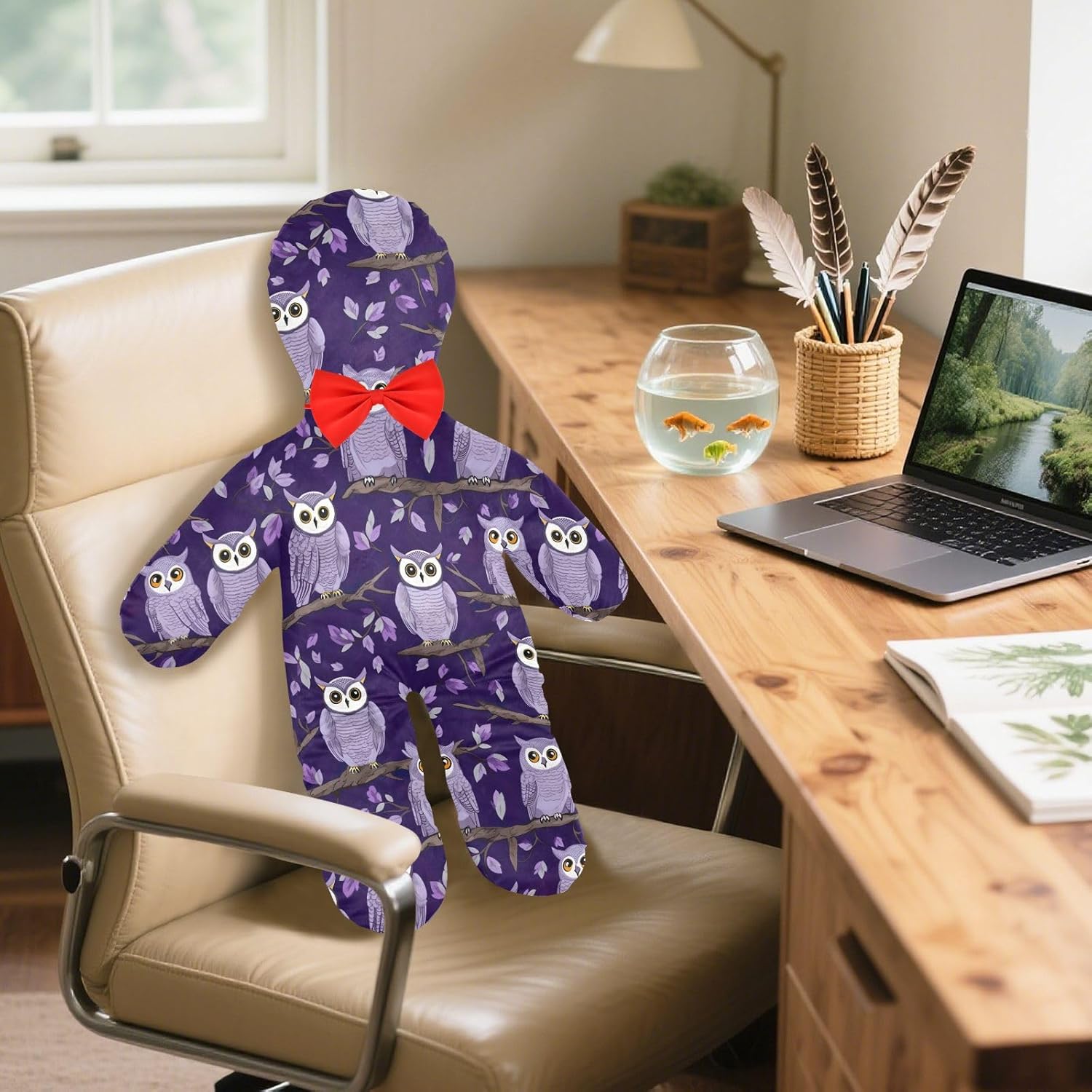 Purple Owls Human-Shaped Pillow Soft Body Pillows Washable Velvet Pillows for Anxiety Relief Sleeping Cuddling & Support
