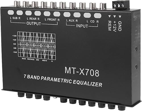 Miniatura 6 de Ecualizador de audio de coche de 7 bandas, amplificador de coche ajustable de 7 bandas ecualizador gráfico con interruptor de selección de entrada