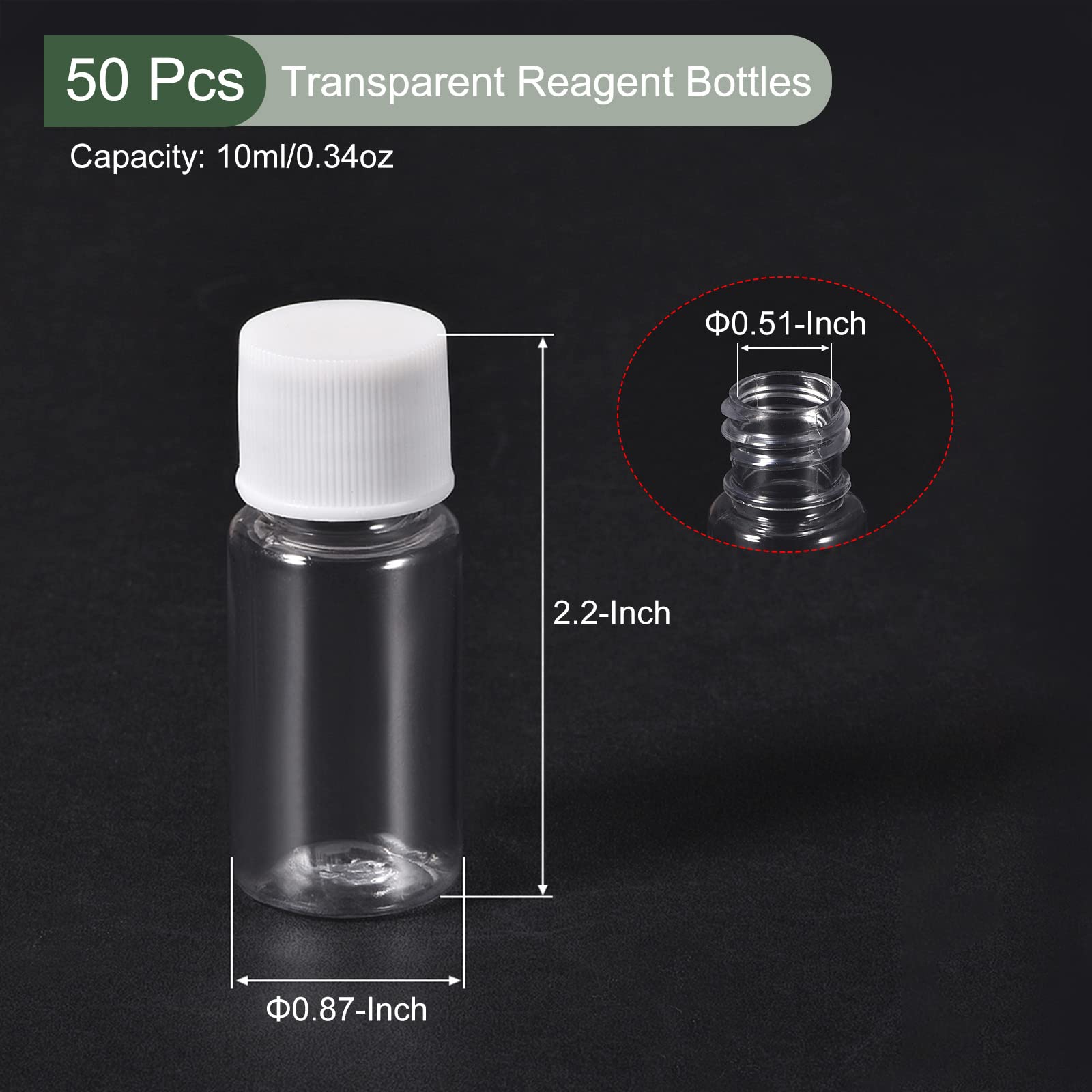 YOKIVE 50 Pezzi Bottiglie Per Reagenti Chimici, Contenitori Per Laboratorio Con Bocca Larga | Conservazionliquidi, Ideali Per Laboratorio, Negozi, Fabbrica (Trasparente, 0.34 Oz)