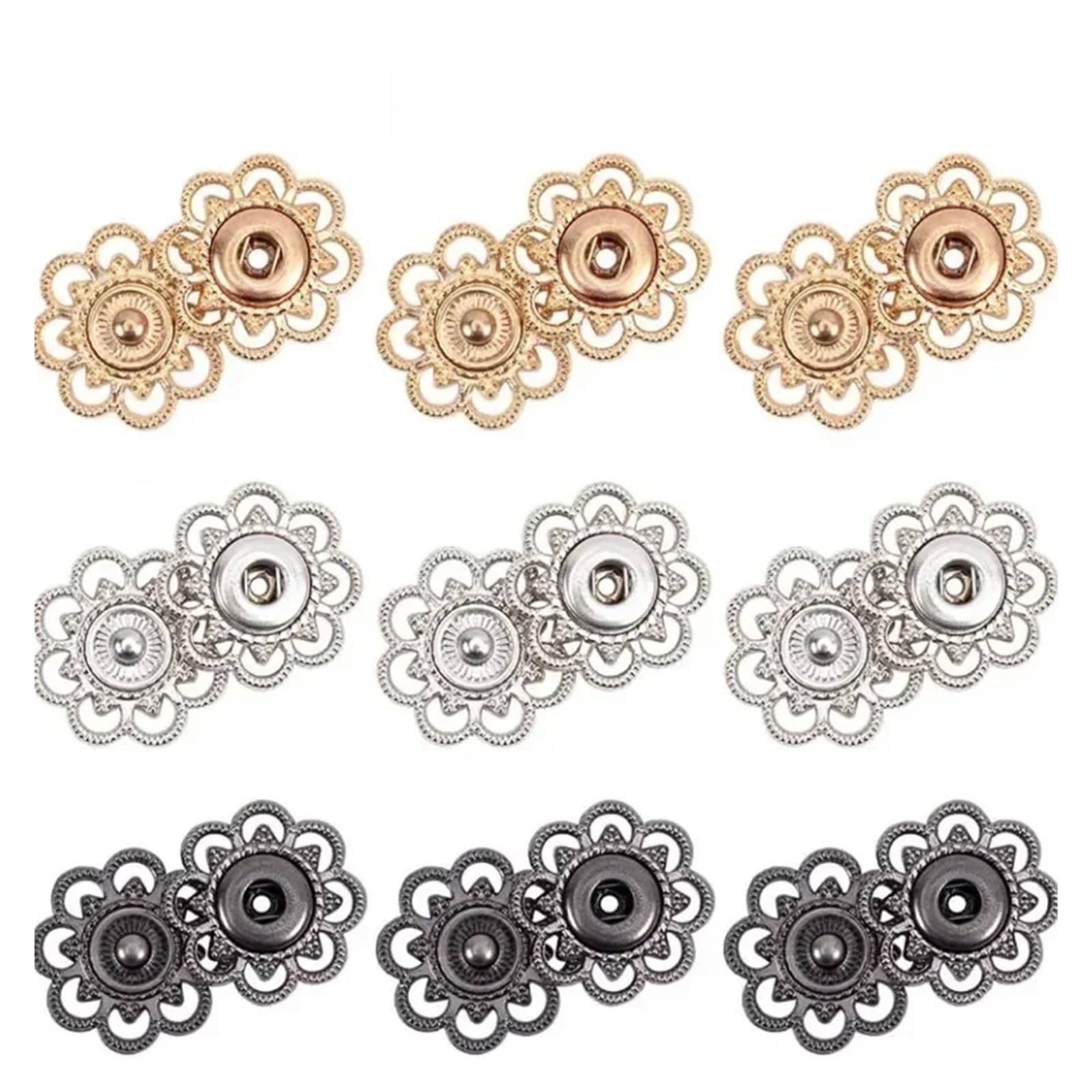 Broches para Tela, 6 Juegos de Botones a presión con diseño Flores, Cierres metálicos Vintage for Coser en Chaquetas, Vaqueros, Manualidades y Costura(Silver,21MM)